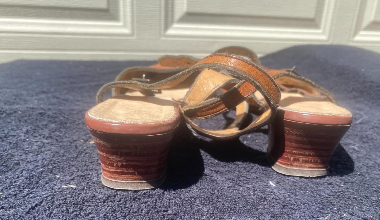 Designer VINTAGE 50s/60s Leather Heels Ankle Strap (#S605) Size US 10 / IT 40 - 2 Thumbnail