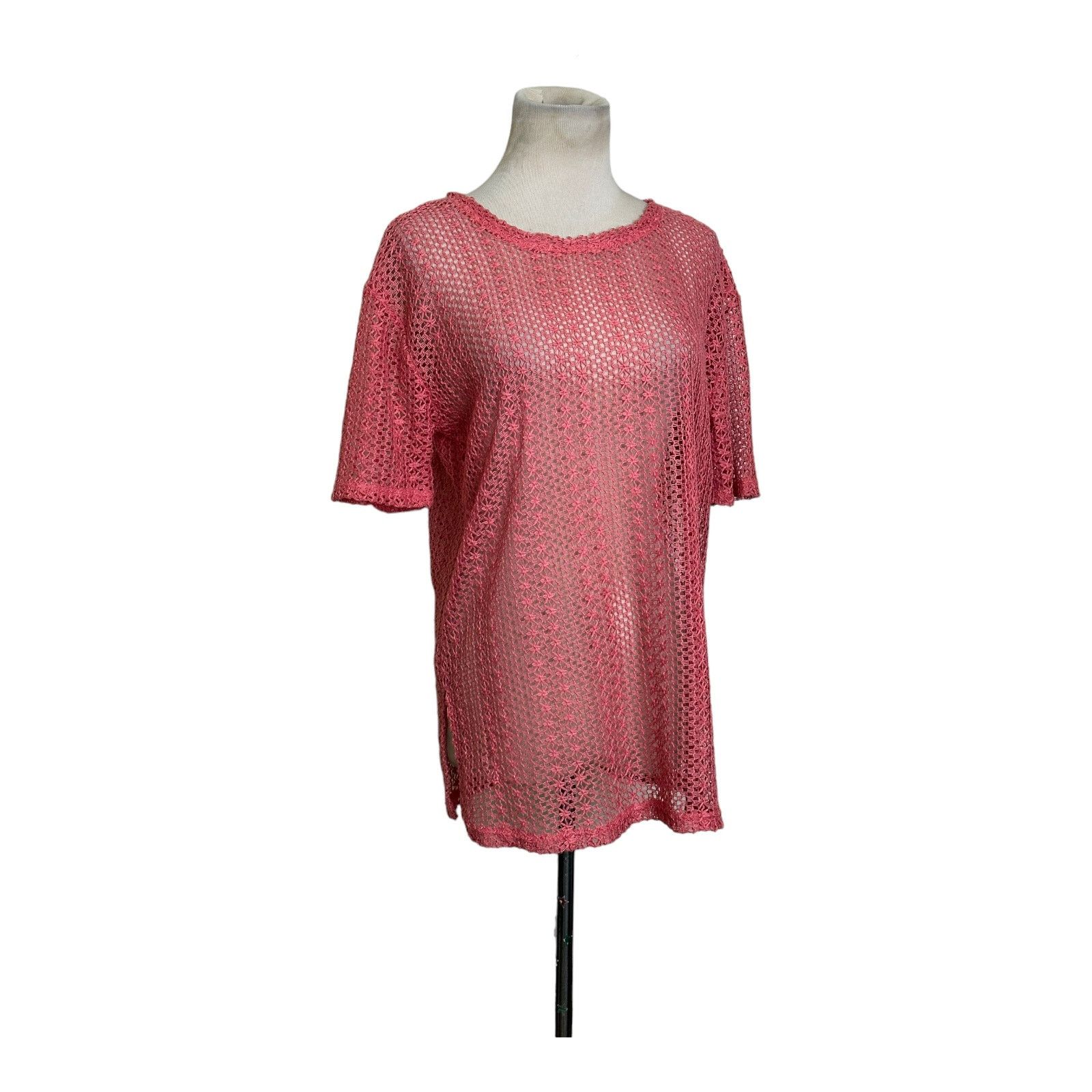 Zara Zara melon pink open crochet short sleeves top size Medium Size M / US 6-8 / IT 42-44 - 2 Thumbnail