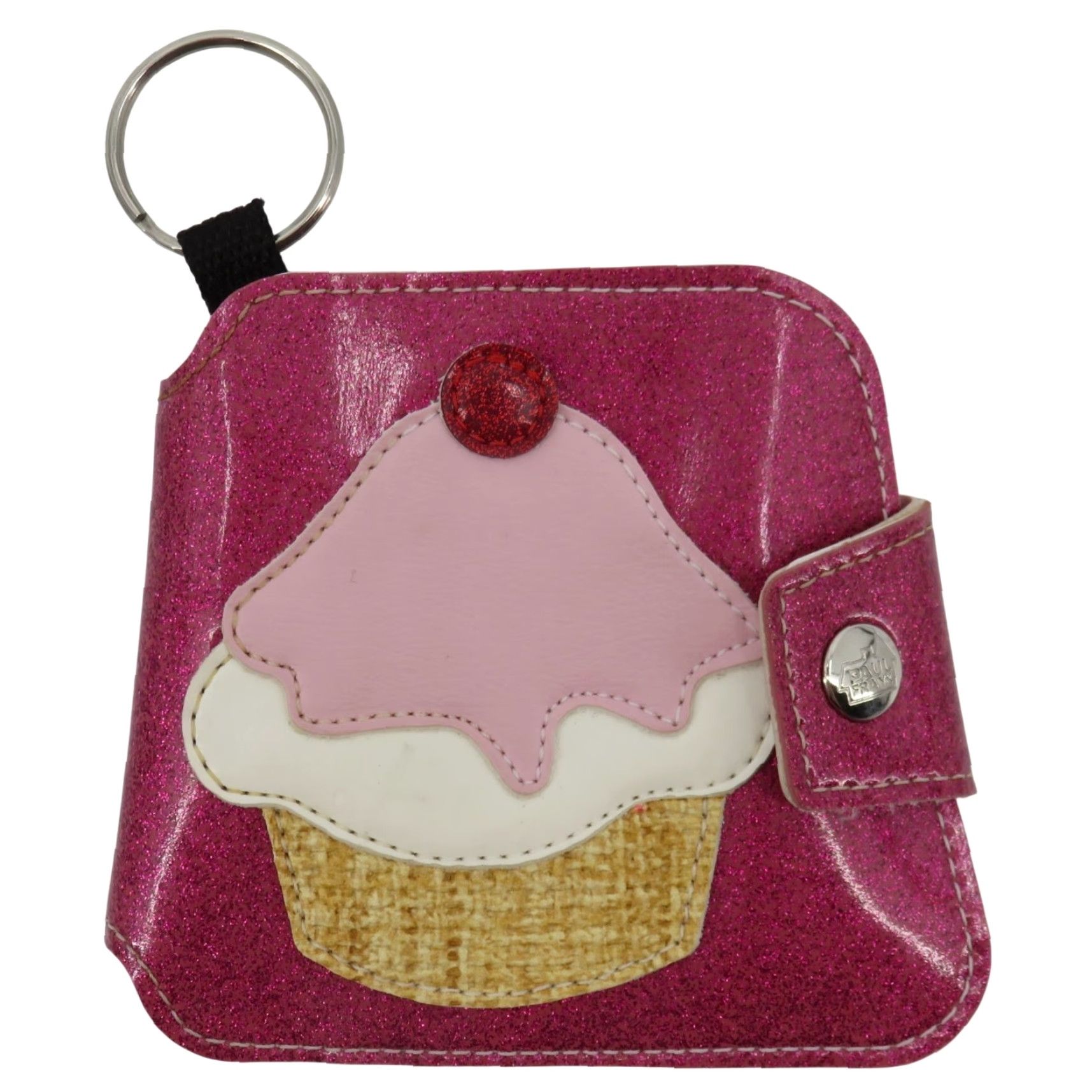 VINTAGE Paul Frank Wallet Pink Glitter Cupcake Sweet Treat Bifold Key Ring VTG Rare Womens