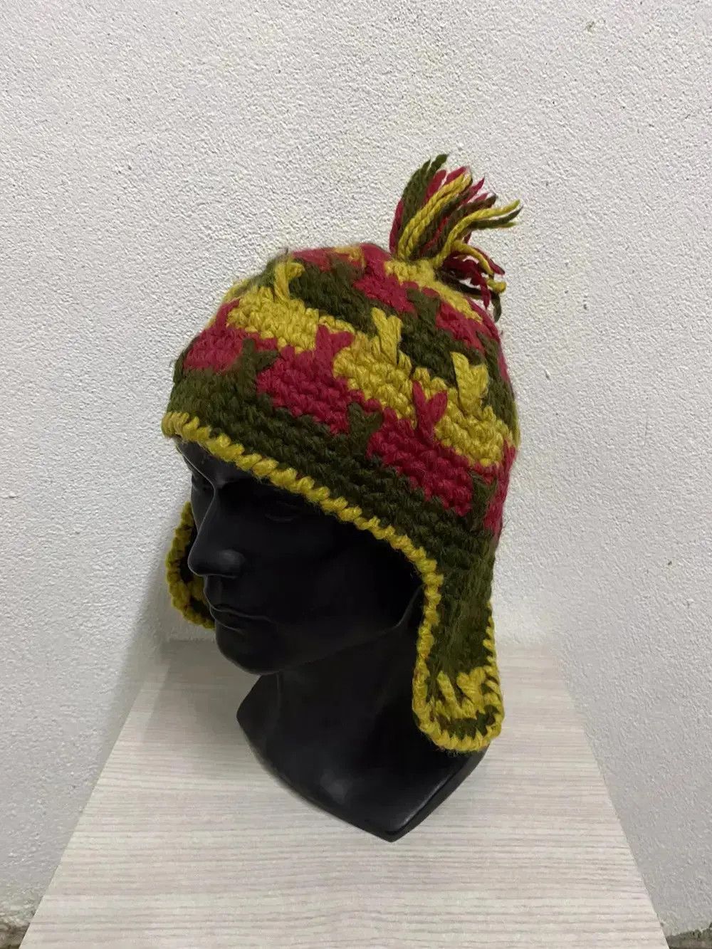Vintage Rare Design Japanese Brand Earflap Crochet Beanie Hat Size ONE SIZE - 3 Thumbnail