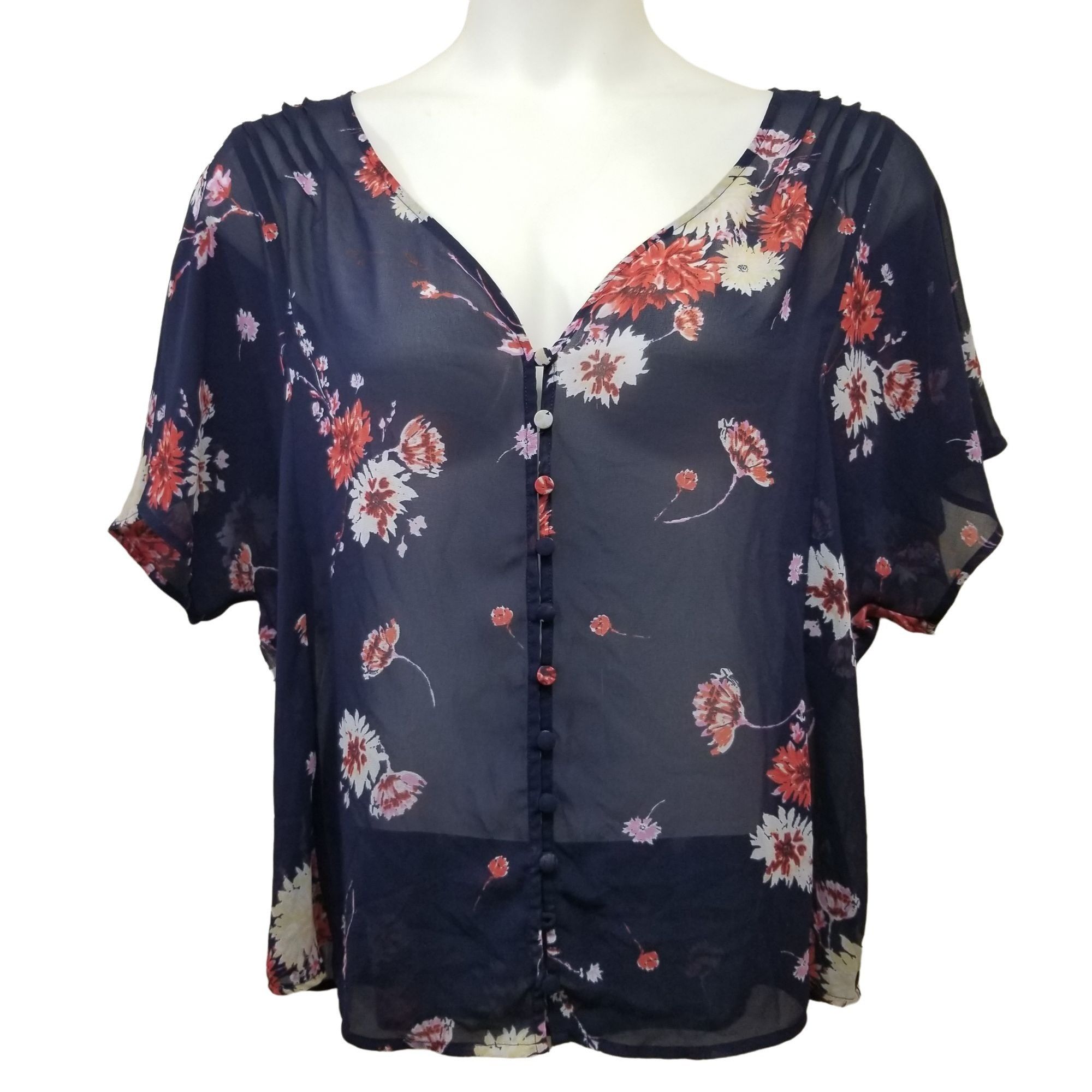 Torrid Torrid 0 Blue Floral Sheer Top V Neck 12 L Dainty Flowers Bu Size L / US 10 / IT 46 - 3 Thumbnail