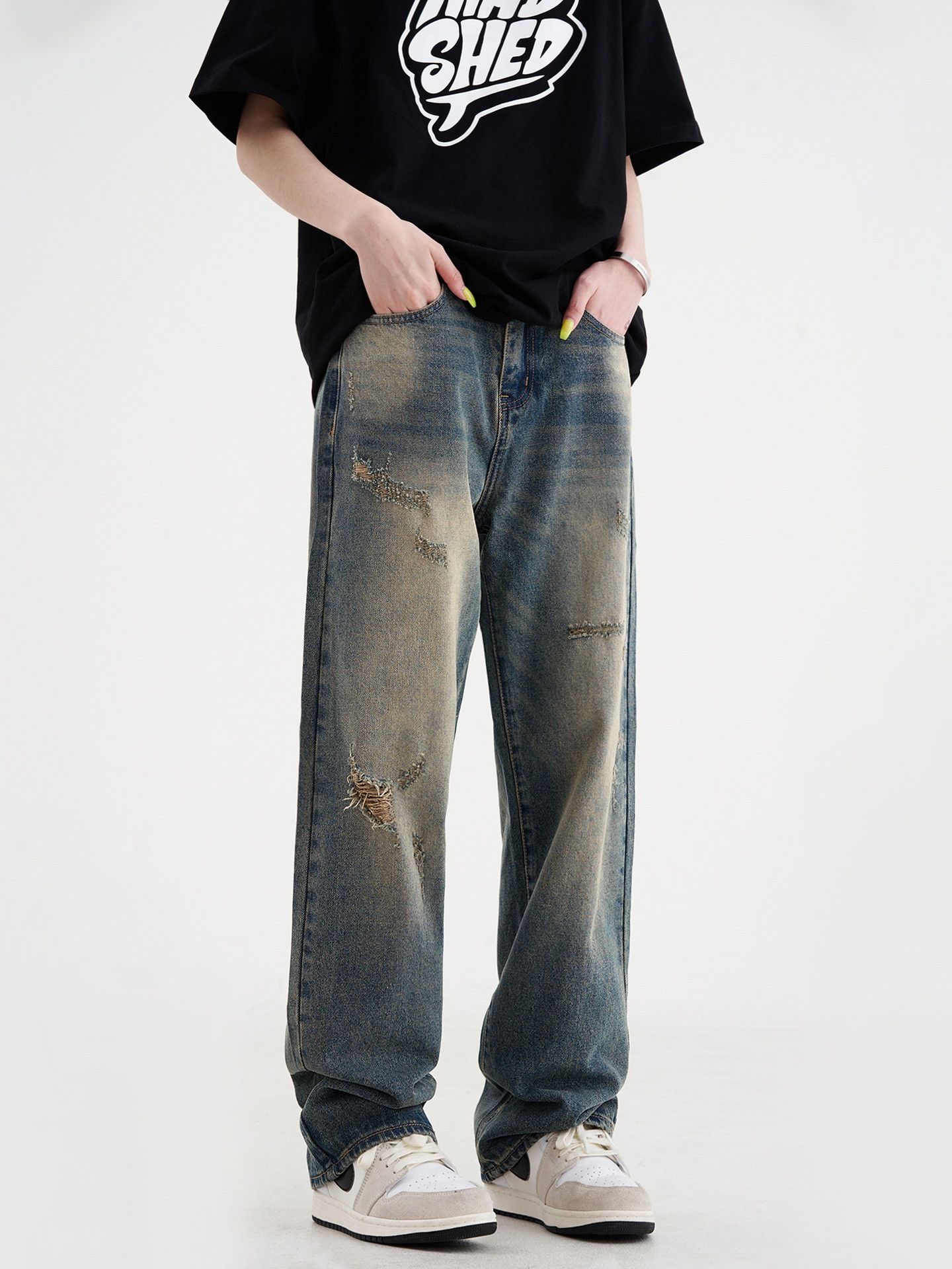 Japanese Brand Men's American straight-leg washed distressed jeans Size US 32 / EU 48 - 2 Thumbnail