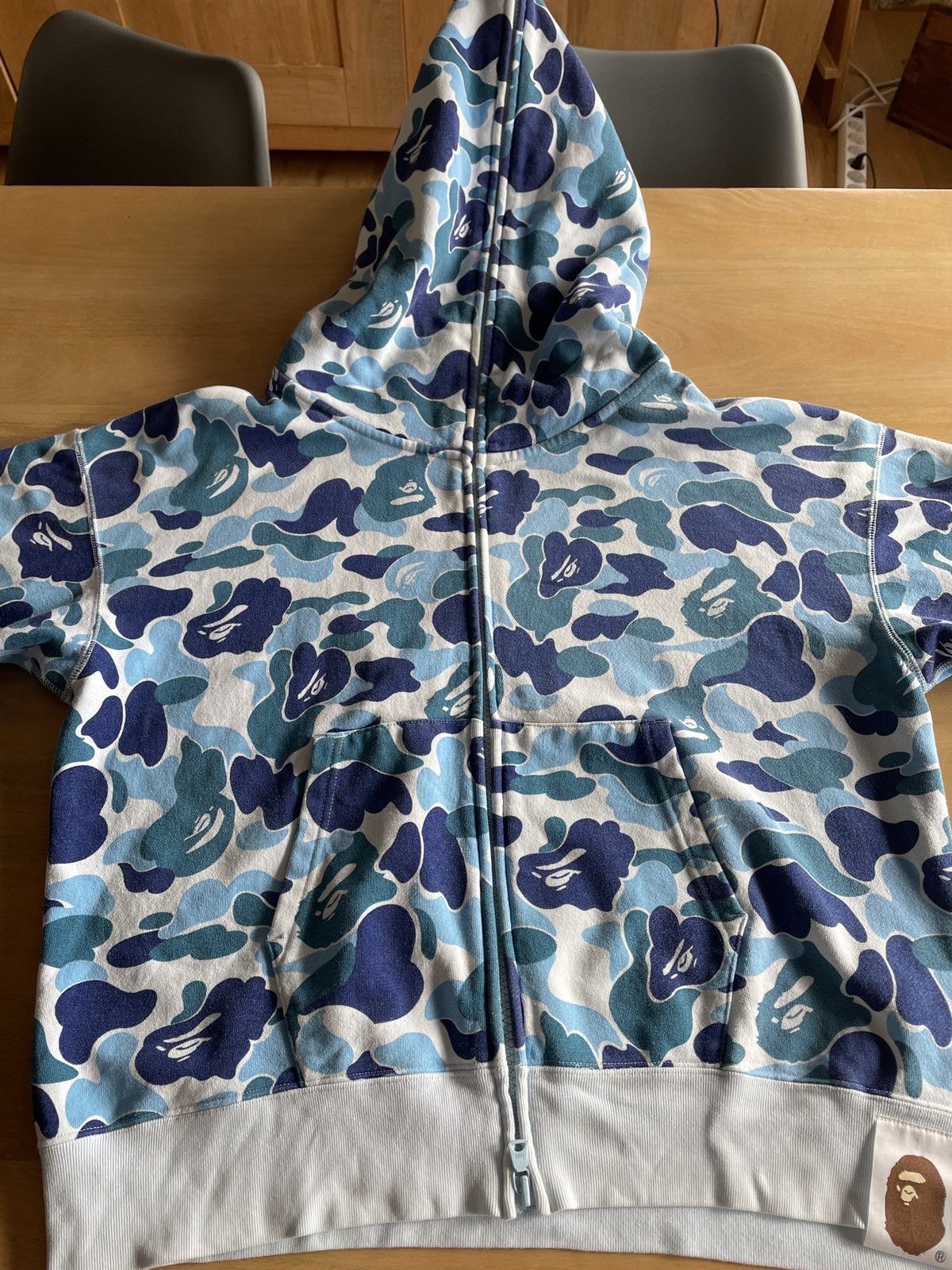 image of Bape Giant Abc Camo Full Zip Hoodie in Blue, Men's (Size Small)