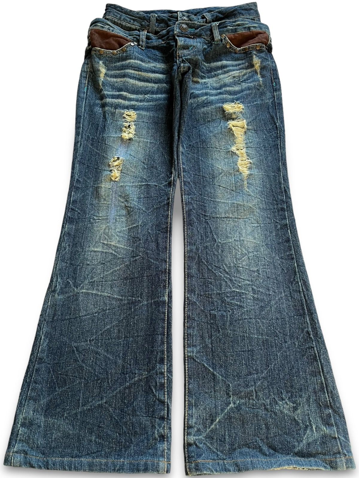 Hysteric Glamour Vintage Japanese Brand Ripped Studs Double Waist Flare Jeans Size 28" / US 6 / IT 42 - 1 Thumbnail