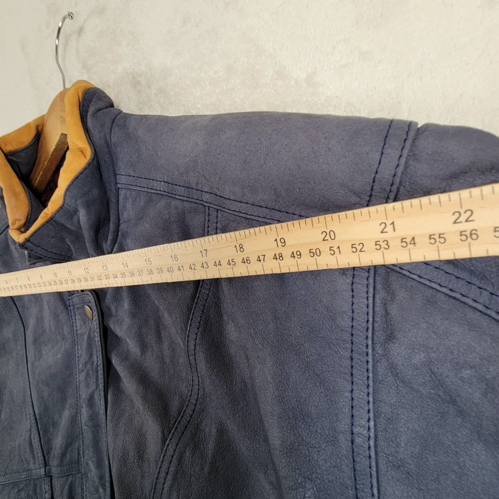 Vintage VINTAGE Outbrook Blue Leather Bomber Jacket Womens XS Oversized 80s 90s Retro Classic School USA Alloy Zipper Snap Size XS / US 0-2 / IT 36-38 - 7 Thumbnail