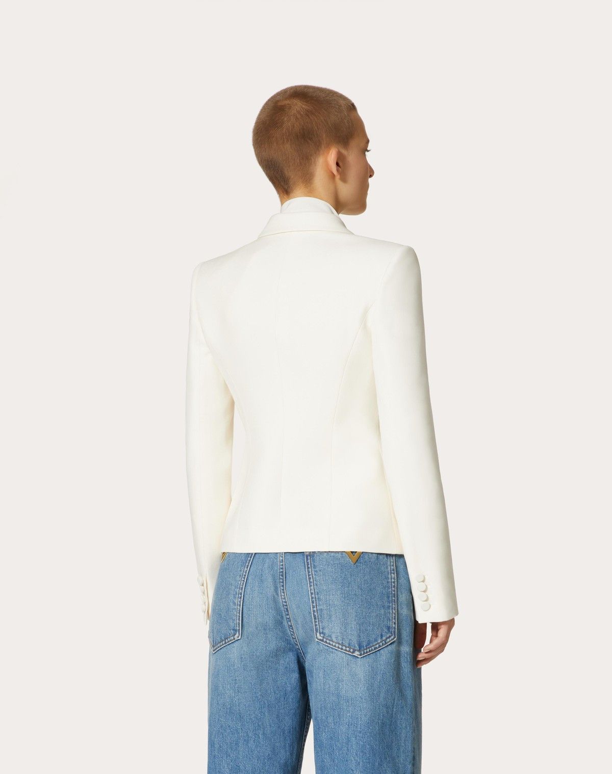 Valentino o1s1wg110525 Crepe Couture Jacket in White Size XS / US 0-2 / IT 36-38 - 5 Thumbnail