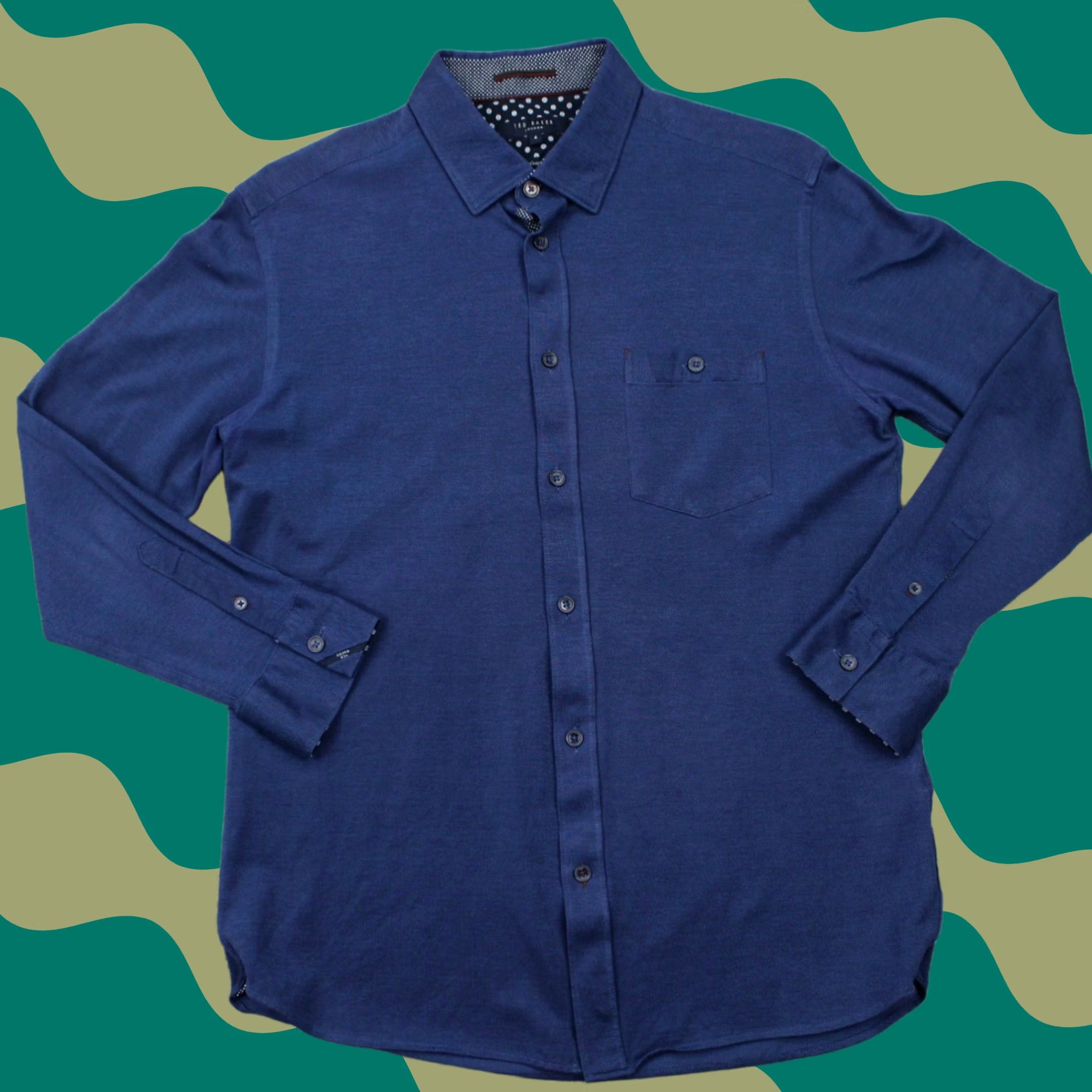Ted Baker Ted Baker Broader Shirt Mens 4 Blue Geometric 100% Cotton Long Sleeve Button Up Size US S / EU 44-46 / 1 - 1 Thumbnail