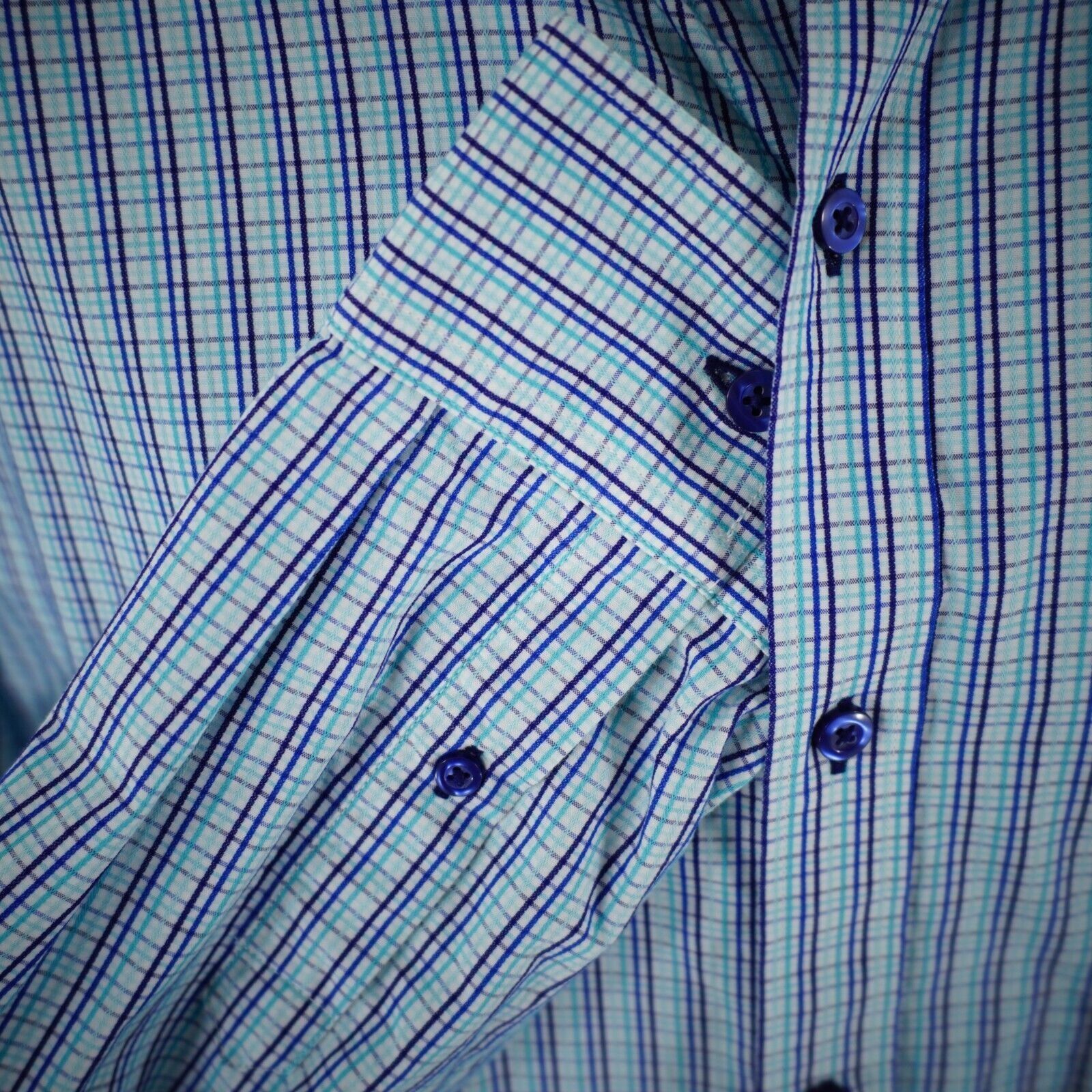 Tasso Elba Tasso Elba XL 17-17.5 Teal Purple White Check Pocket Front C Size US L / EU 52-54 / 3 - 3 Thumbnail