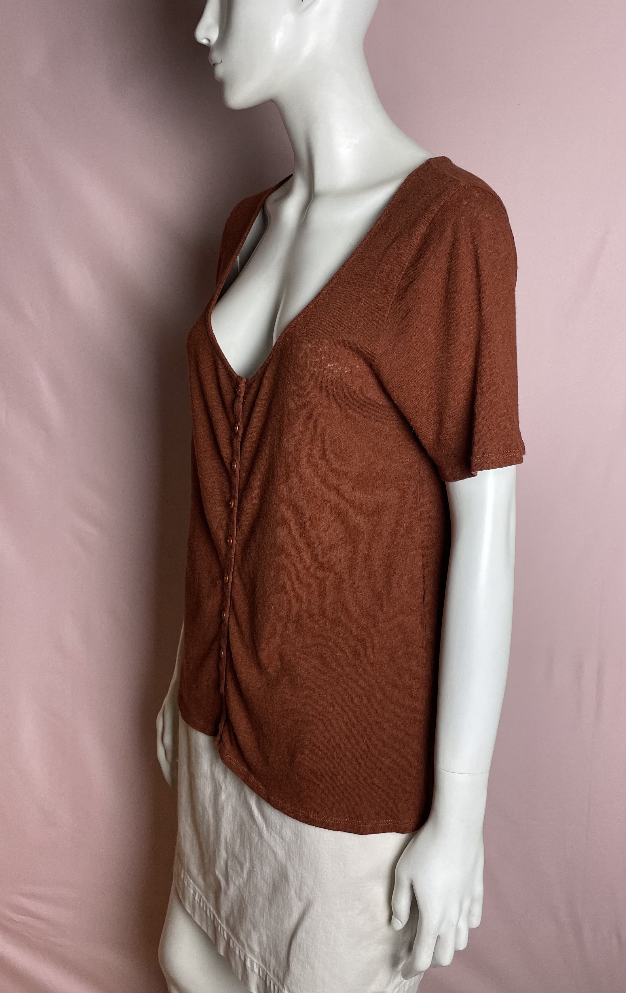 Sezane SEZANE Milo T-shirt Cotton Linen Havana Size M Size L / US 10 / IT 46 - 4 Thumbnail