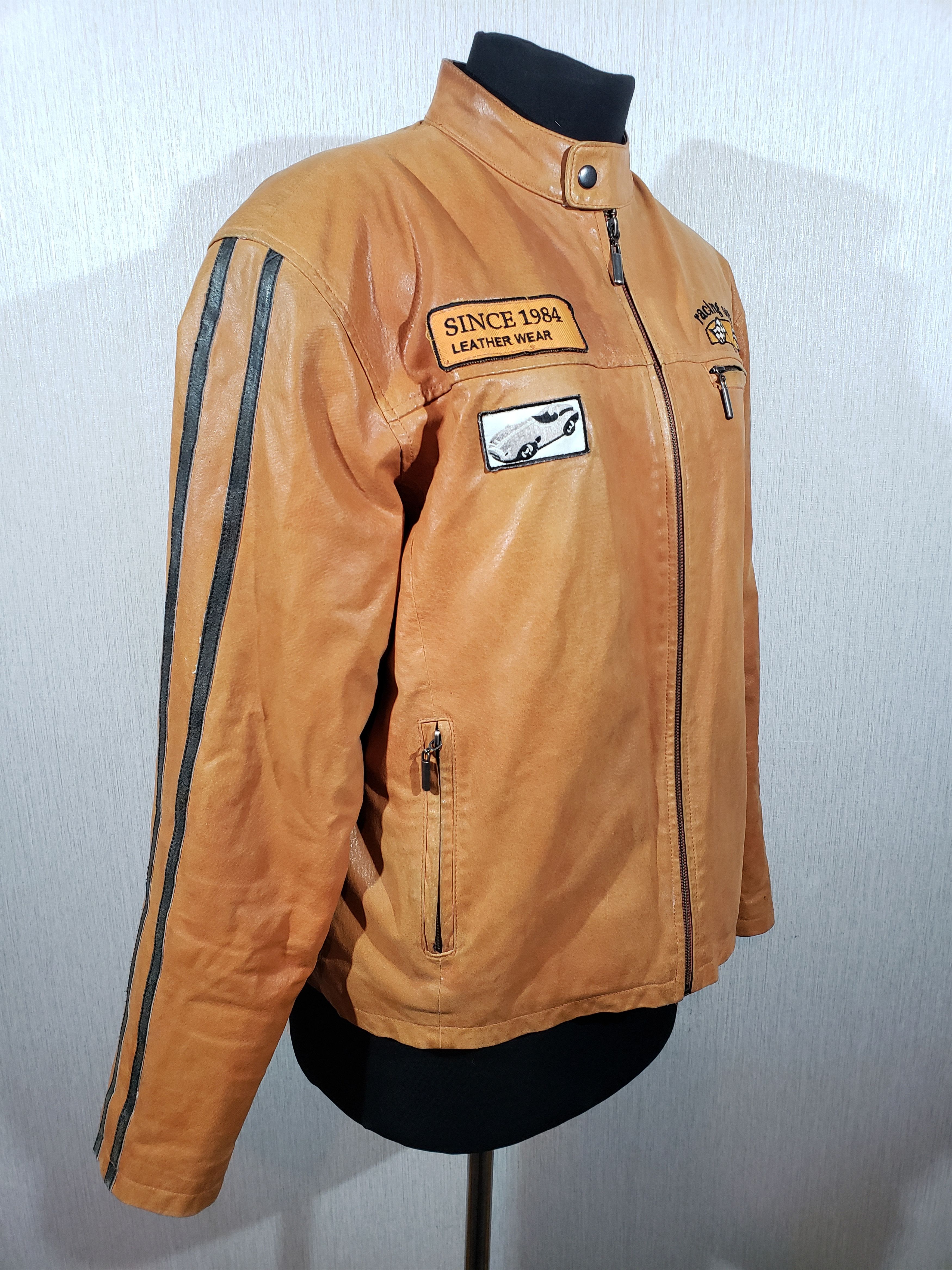Other Stylish men's leather jacket with stripes. Size US L / EU 52-54 / 3 - 3 Thumbnail