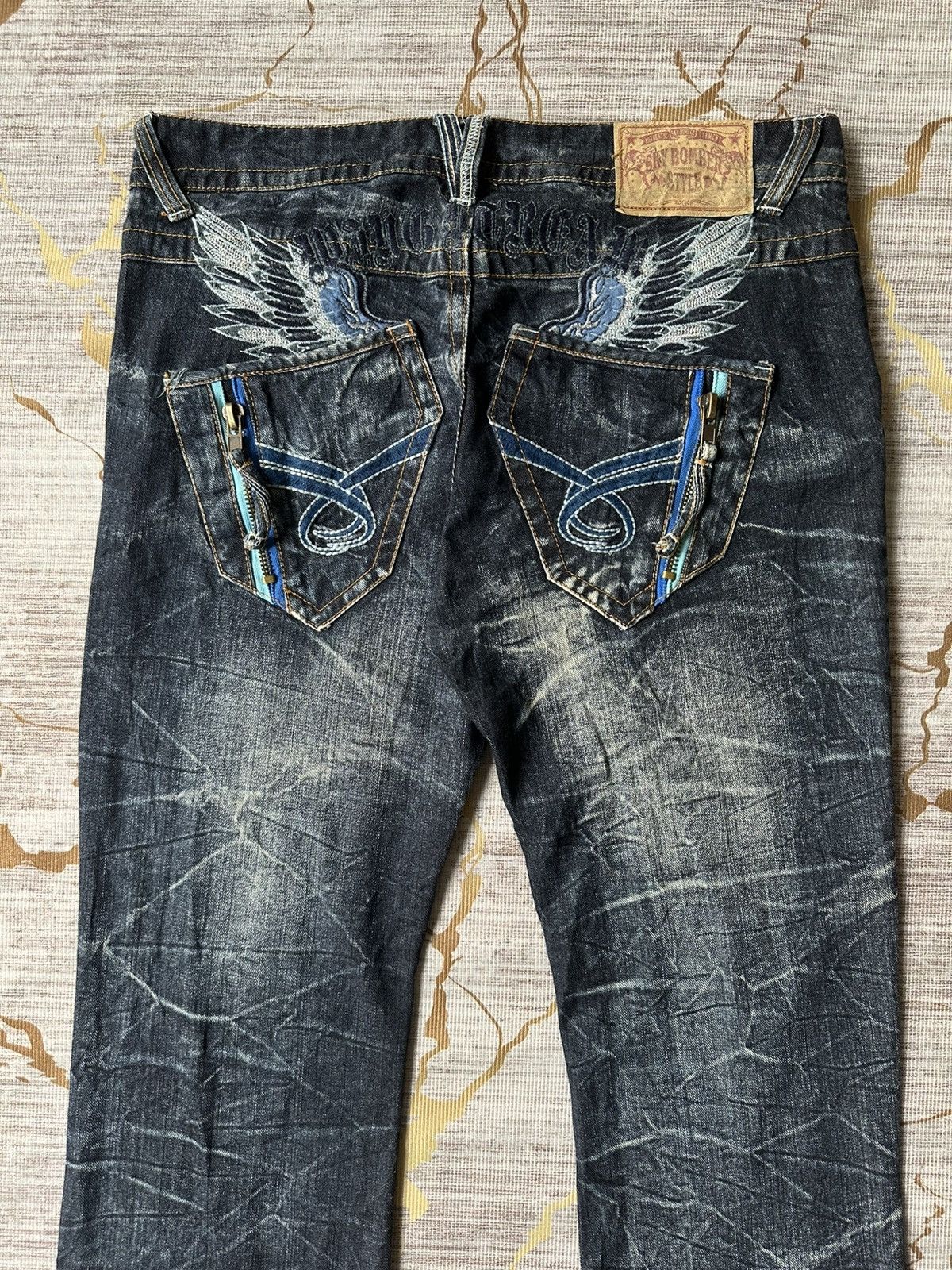 Japanese Brand FLARE Sky Bomber Claw Marks Design Denim Size US 34 / EU 50 - 12 Thumbnail