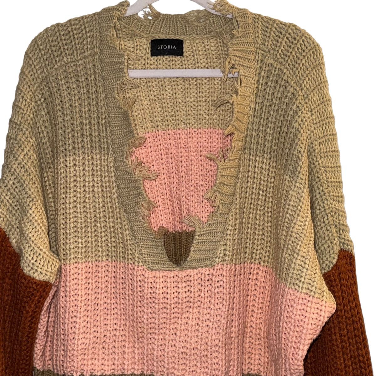 Other Storia color block striped distressed V neck cropped sweater Size L / US 10 / IT 46 - 3 Thumbnail