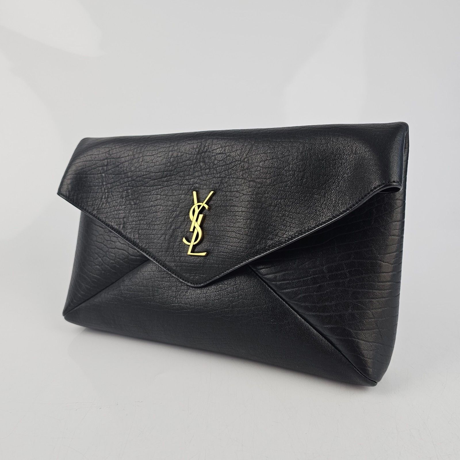Saint Laurent Paris SAINT LAURENT Cassandre Large Black Leather Envelope Pouch B Size ONE SIZE - 3 Thumbnail