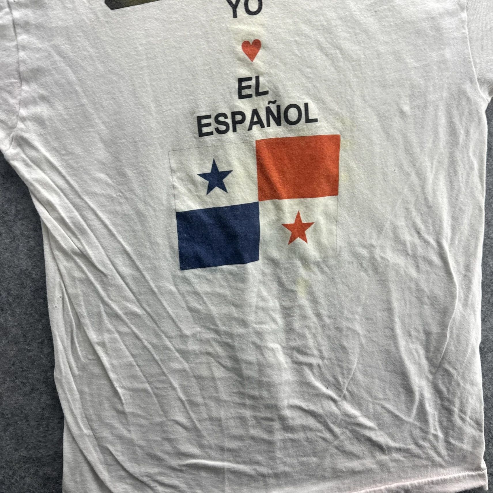 Fruit Of The Loom VINTAGE Fruit of the Loom T-Shirt Men's Large White Panama Flag IES Language 90s Graphic Tee Size US L / EU 52-54 / 3 - 5 Thumbnail
