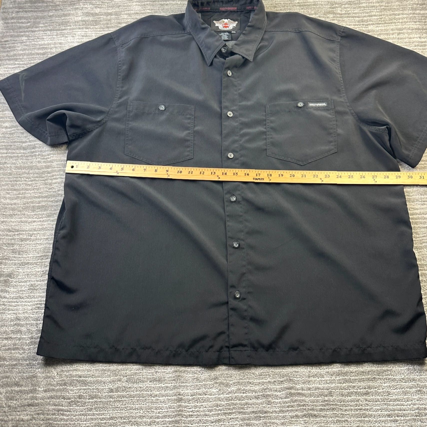 Harley Davidson Harley-Davidson Shirt Mens 3XL Black Performance Biker Short Sleeve Button-Up Embroidered Pockets Size US XXL / EU 58 / 5 - 7 Thumbnail