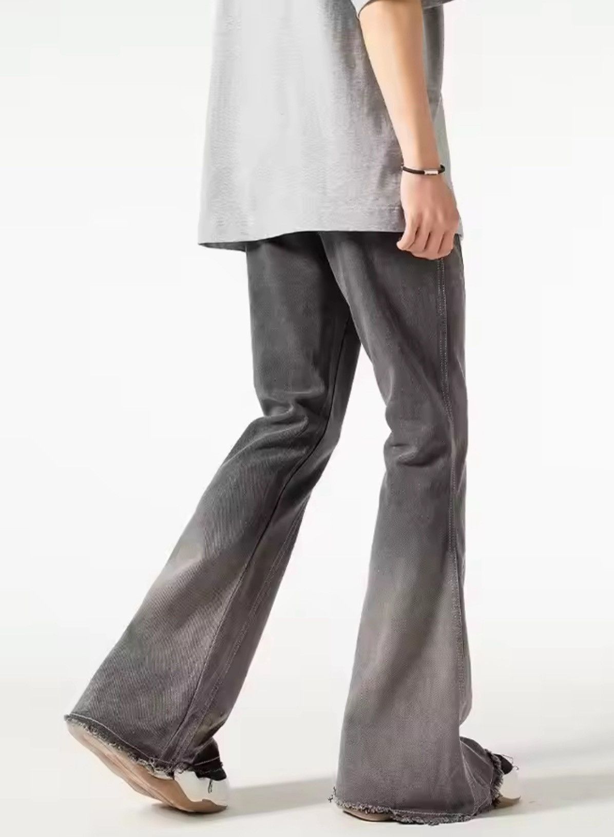 Vintage Grey Flared Denim Jeans - High-Quality, Distressed Finish Size US 27 - 2 Thumbnail