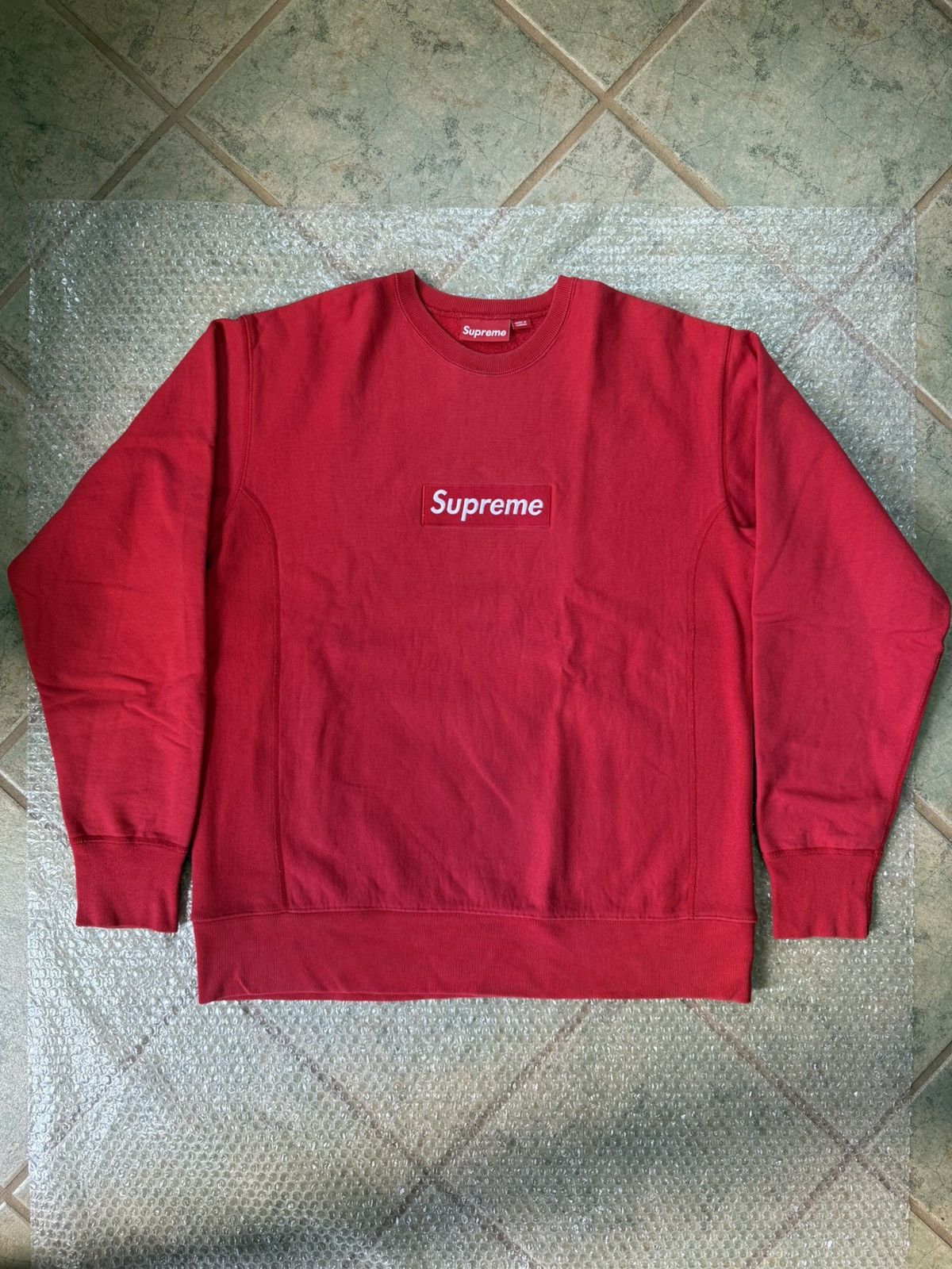 Supreme Supreme Washed Box Logo Crewneck RED | Grailed