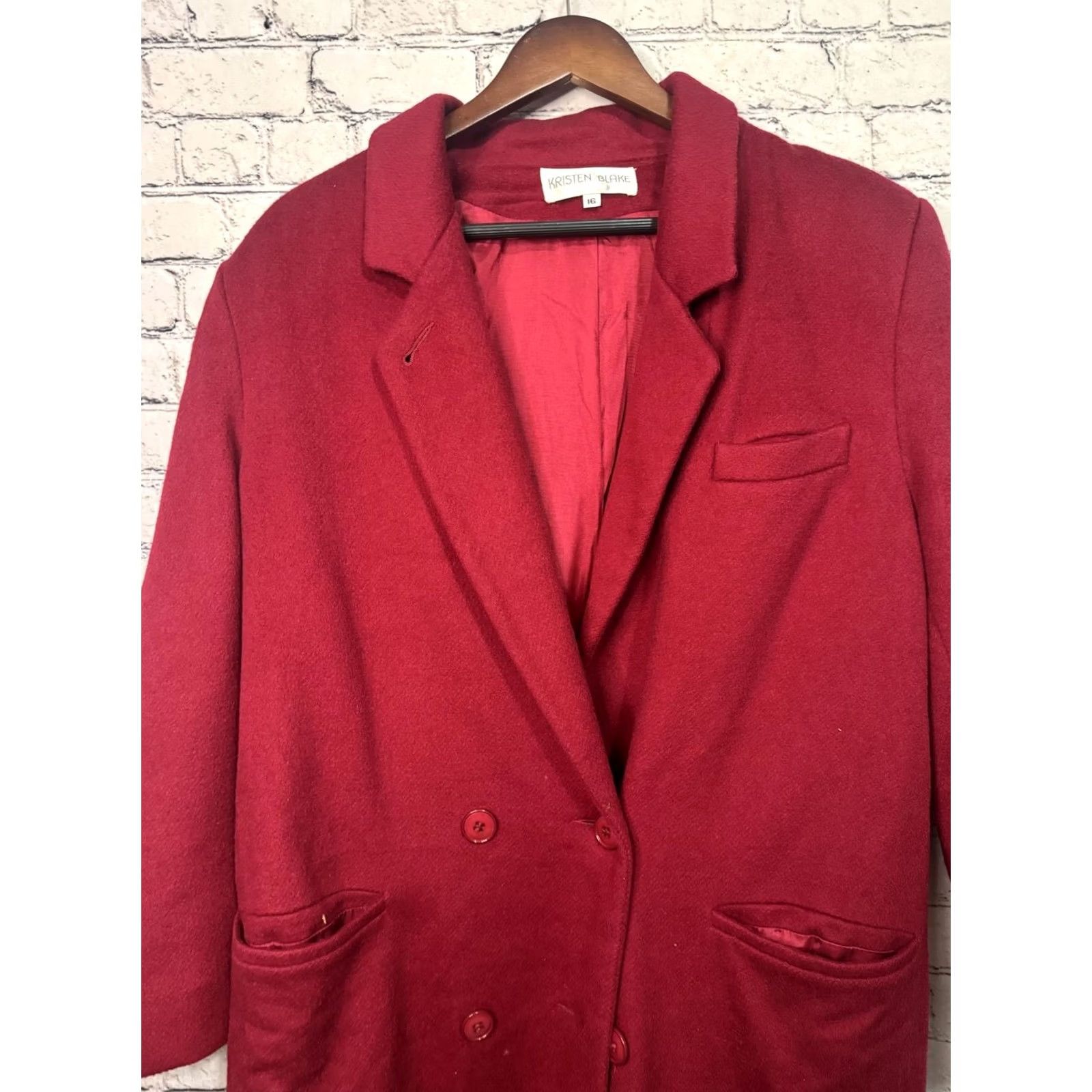 Vintage VINTAGE Kristen Blake Women's Long Coat Red Size 16 Wool Dress Coat Size XXL / US 16-18 / IT 52-54 - 2 Thumbnail