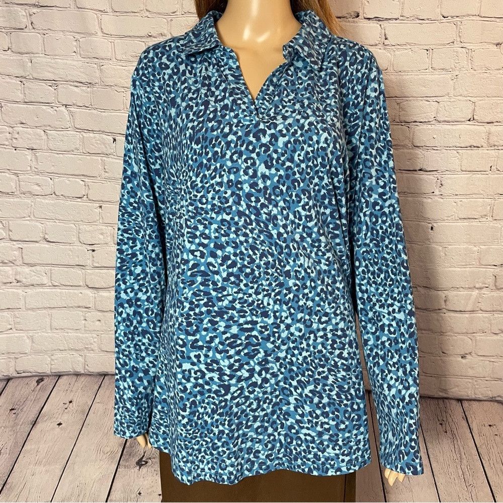 Isaac Mizrahi New Isaac Mizrahi Printed Split-Neck Collared Blue Long Sle Size XXL / US 16-18 / IT 52-54 - 9 Thumbnail