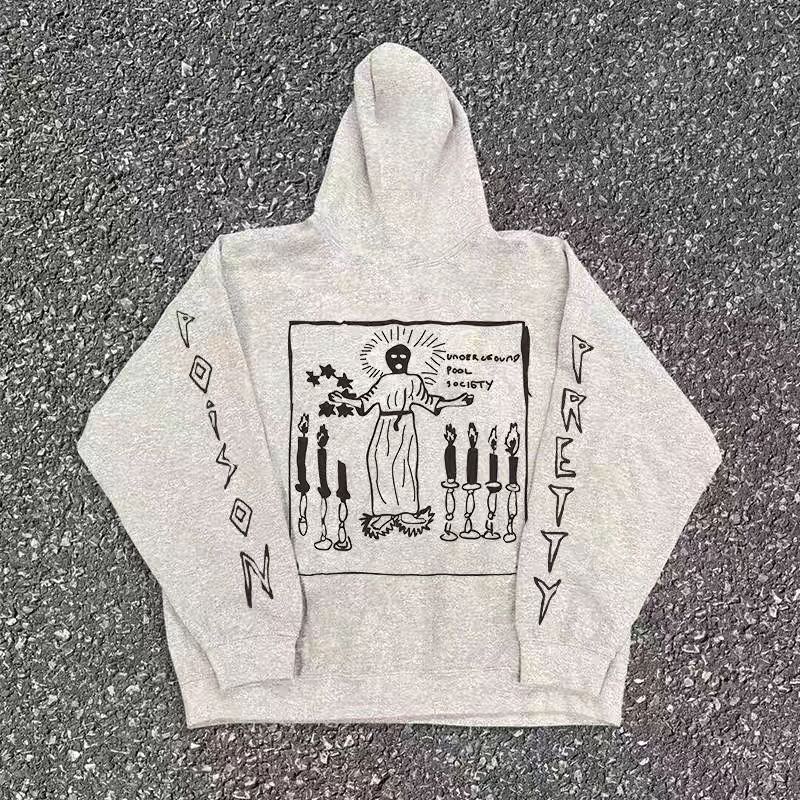 Designer × Japanese Brand Grey washed vintage God print cotton hoodie Size US 32 / EU 48 - 1 Thumbnail