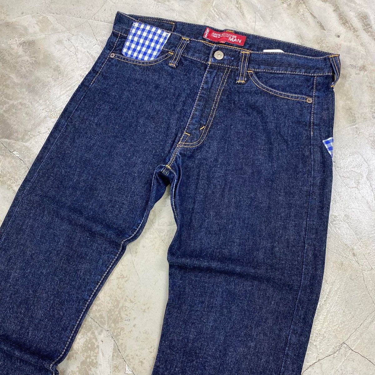 Junya Watanabe × Levi's 505 SS2009 Gingham Patchwork Denim Indigo Pants Size US 30 / EU 46 - 2 Thumbnail