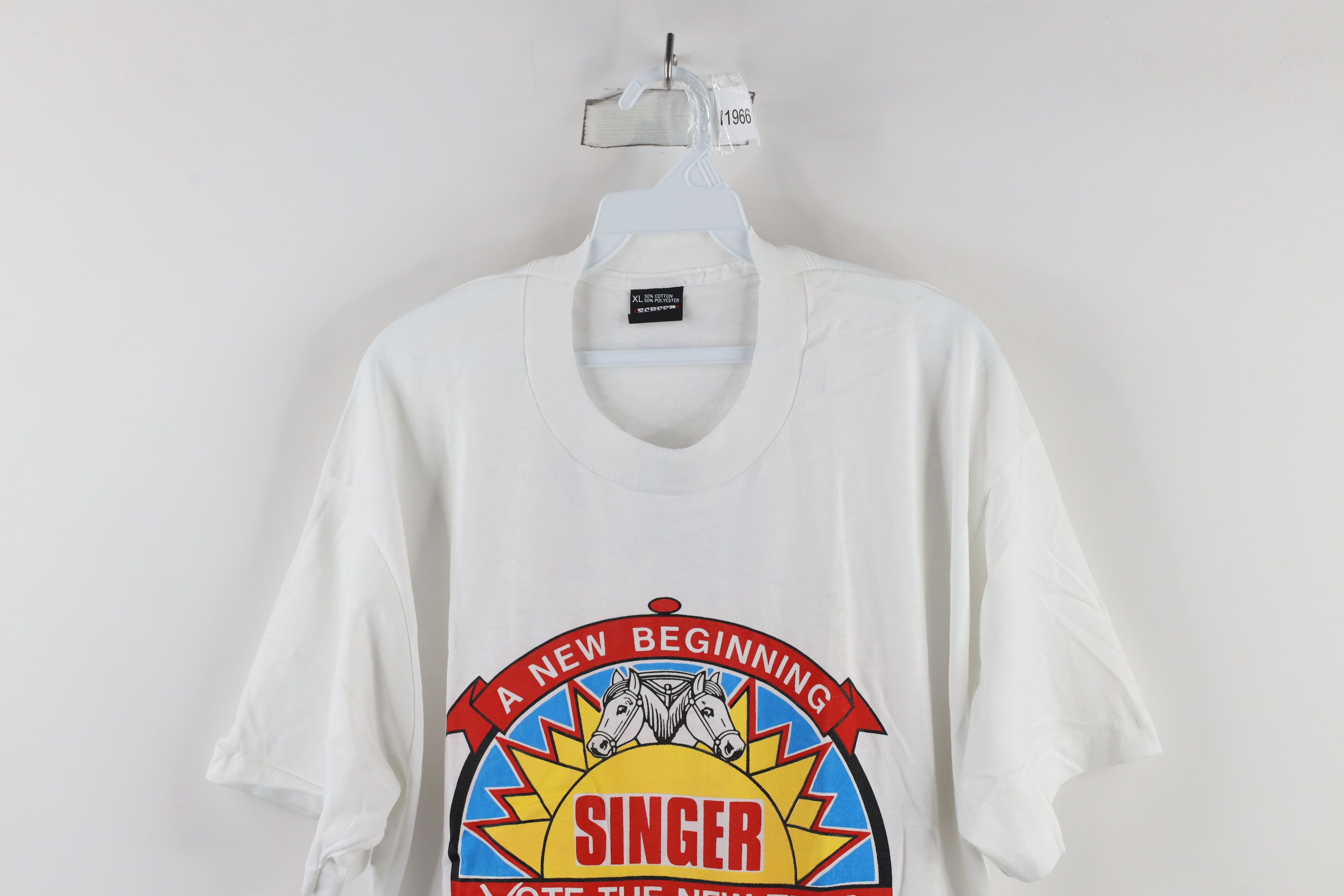 Vintage NOS Vintage 80s Union Leader Les Singer T-Shirt White USA Size US XL / EU 56 / 4 - 2 Thumbnail