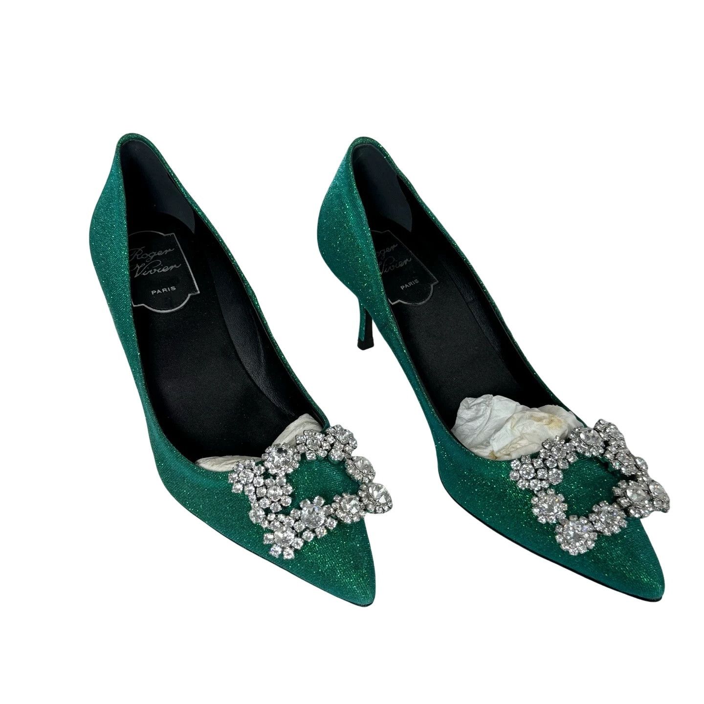 Roger Vivier Roger Vivier Green Glitter Crystal Buckle Heels Size 36.5 Size US 6.5 / IT 36.5 - 1 Thumbnail
