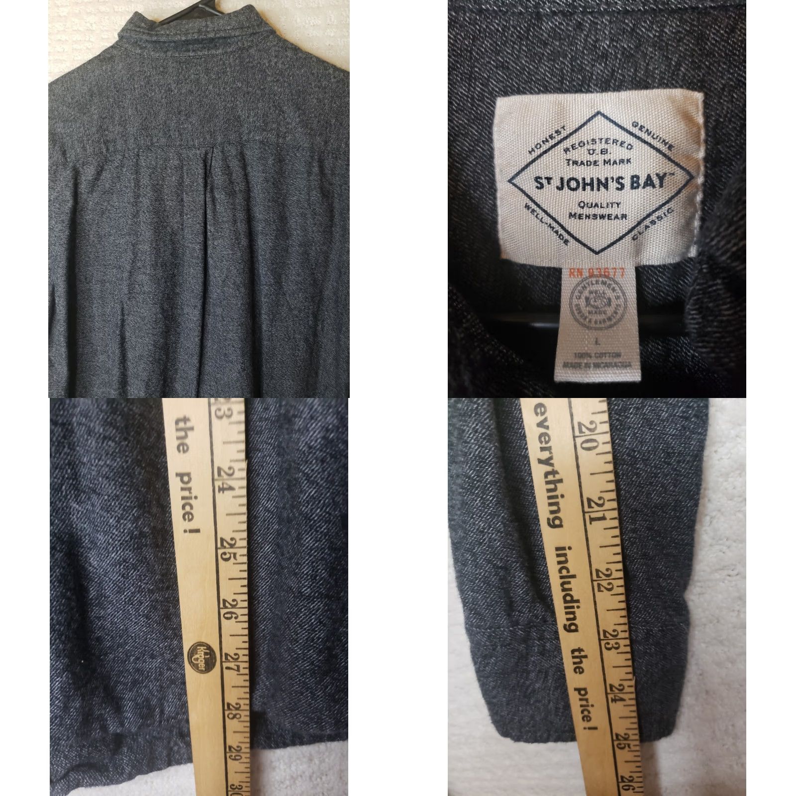 Vintage St. John's Bay Shirt Mens Gray Chamois Cloth Long Sleeve Heavy Cotton Workwear Button-Up Chest 46in Size L Size US L / EU 52-54 / 3 - 8 Thumbnail