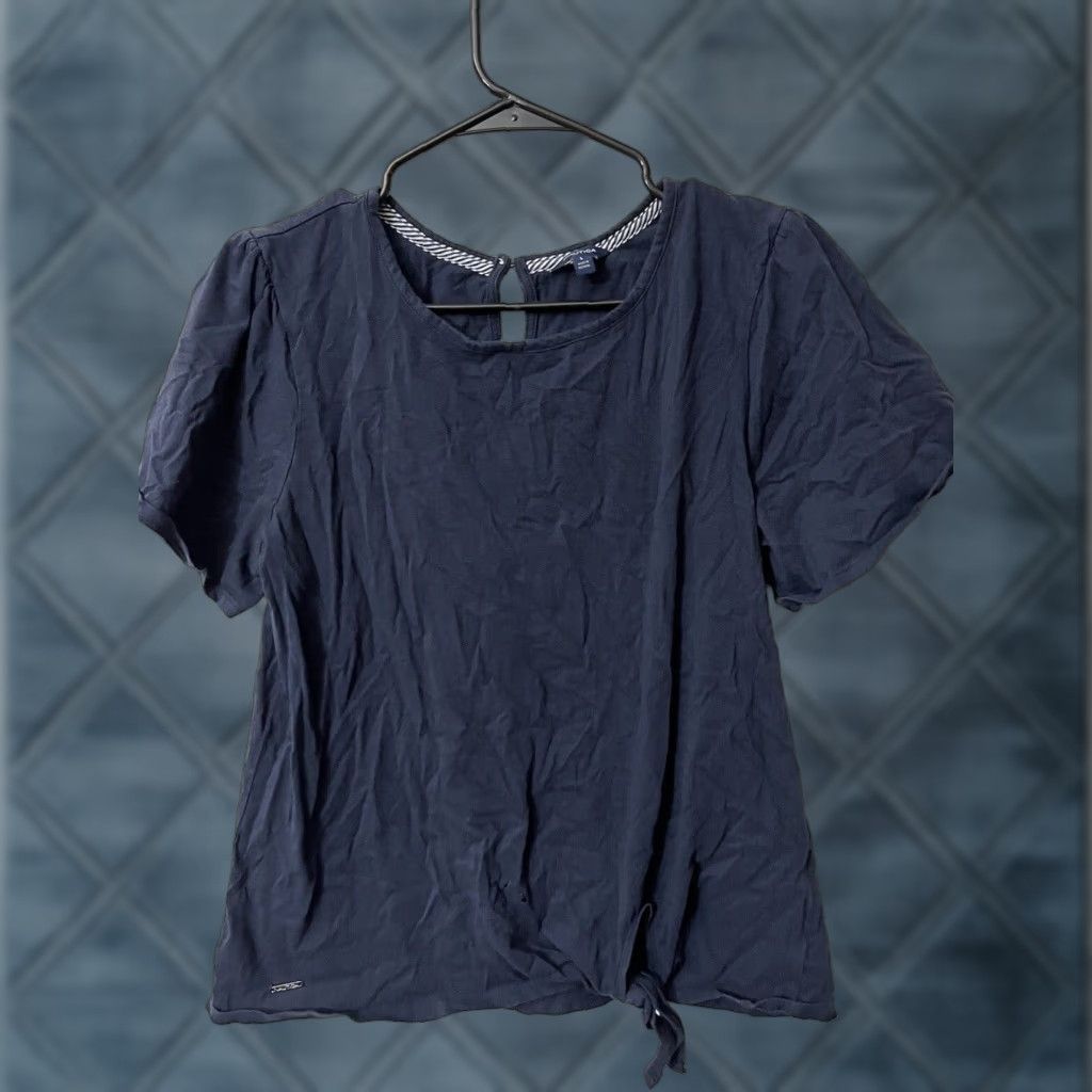 Nautica NAUTICA Women's Short Sleeve Tie Knot T-Shirt Navy Large Basic Colorful Size L / US 10 / IT 46 - 1 Thumbnail