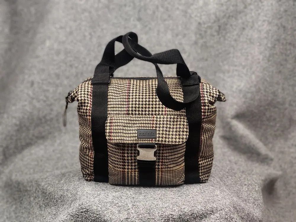Designer Vintage Laurent Ralph Laurent Houndstooth Tote Shoulder Bag in Brown, Women's