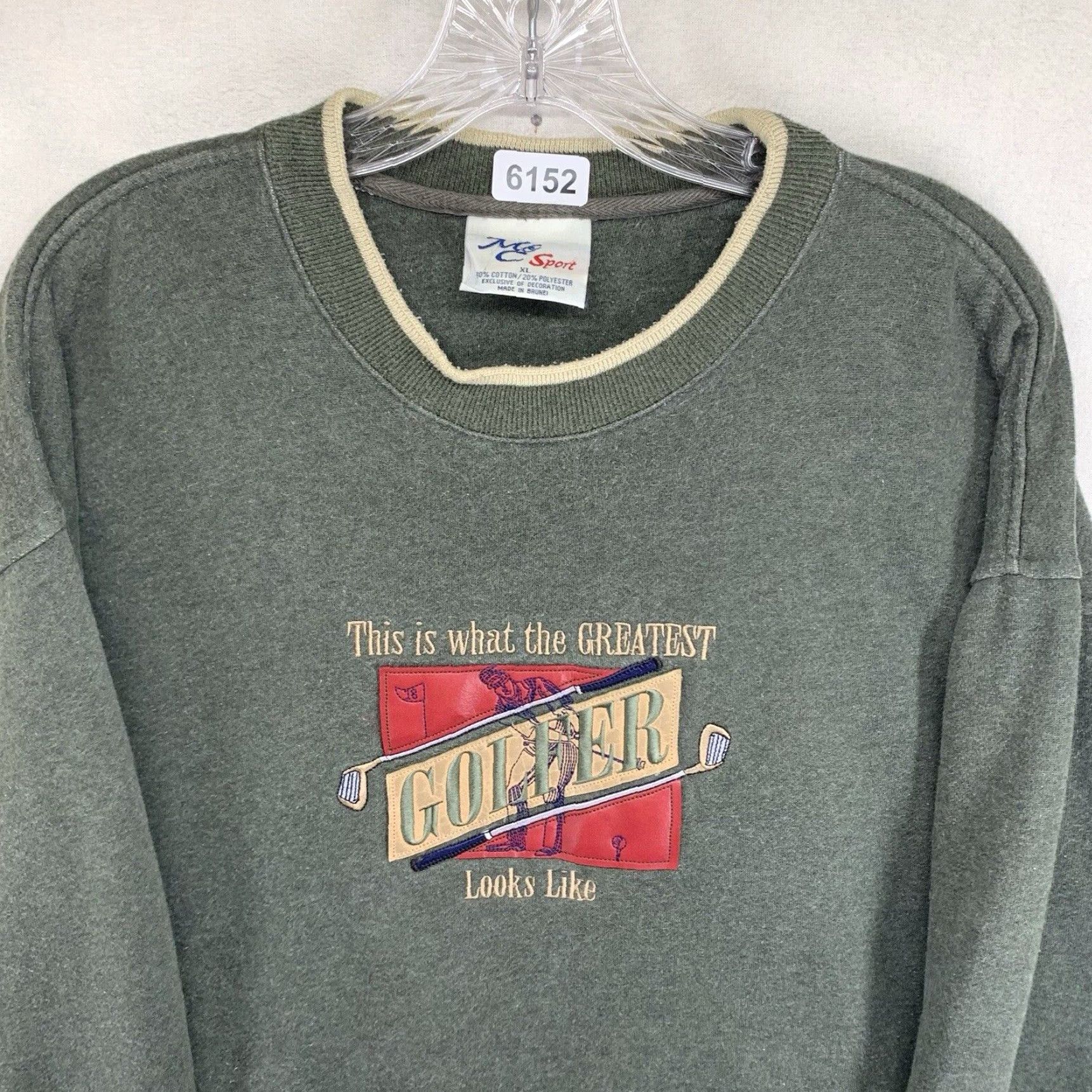 Vintage VINTAGE Men's Golf Sweatshirt XL Green 90s Sports Humor Embroidered Leather Details Crew Neck Pullover Heavyweight Fleece Size US XL / EU 56 / 4 - 2 Thumbnail