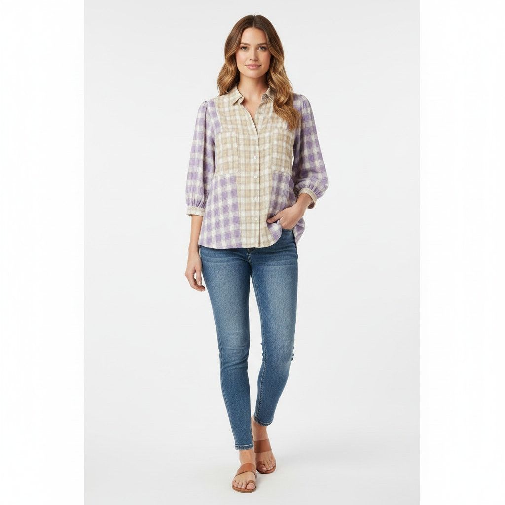 Other POL Plaid Tapered Button Up Blouse Size S / US 4 / IT 40 - 1 Thumbnail