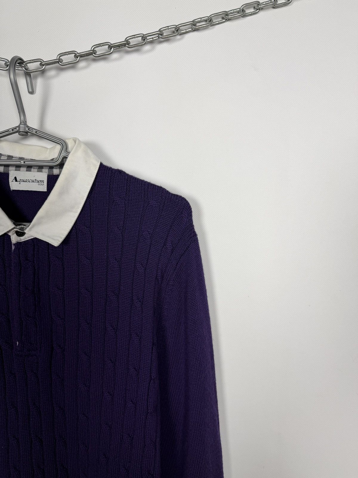 Aquascutum Aquascutum Golf Wool Sweater Cable Knit Pullover Purple Sz M Size US M / EU 48-50 / 2 - 2 Thumbnail