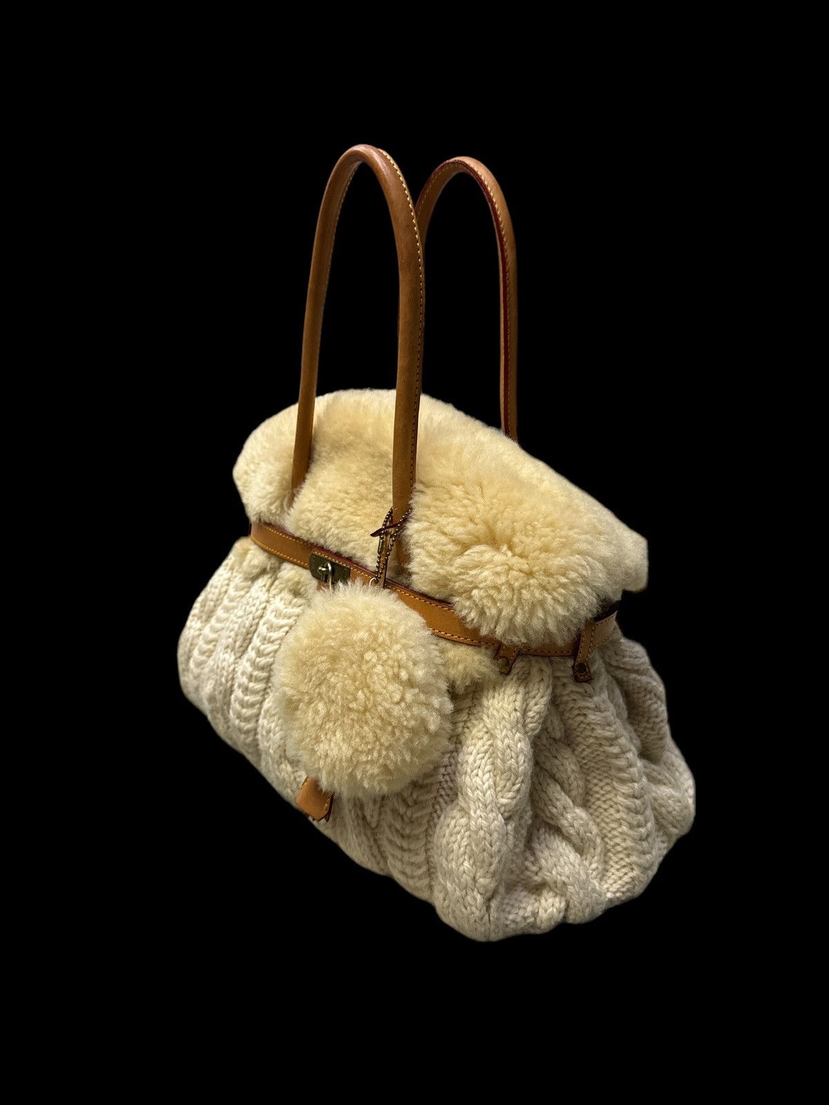 Handmade MONTEROSA CABLEKNIT SHEEPSKIN HANDMADE BIRKIN STYLE HANDBAG Size ONE SIZE - 4 Thumbnail