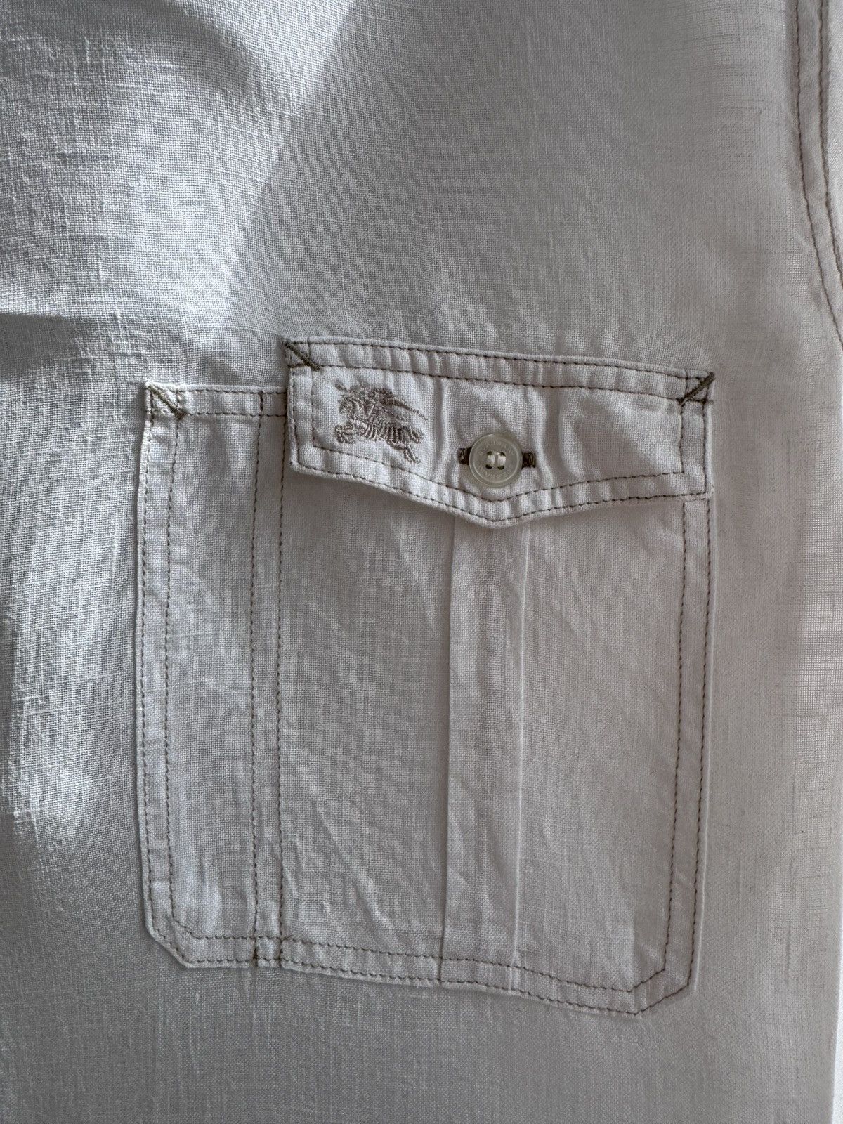 Burberry Burberry Brit White Linen Long Sleeve Pocket Shirt Luxury Size US M / EU 48-50 / 2 - 4 Thumbnail