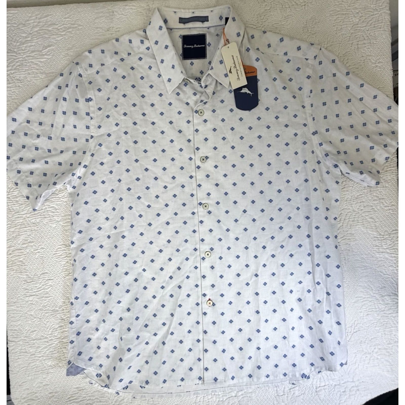 Tommy Bahama Tommy Bahama Mens Diamond Dobby Geometric Shirt XL Blue NWT Size US XL / EU 56 / 4 - 2 Thumbnail