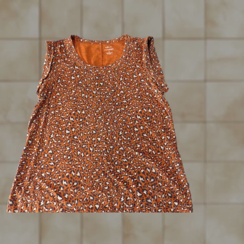 Banana Republic Banana Republic Blouse Women's M Orange Animal Print Sleeveless Crew Neck Knit Cotton Modal Casual Regular Basic Size M / US 6-8 / IT 42-44 - 1 Thumbnail