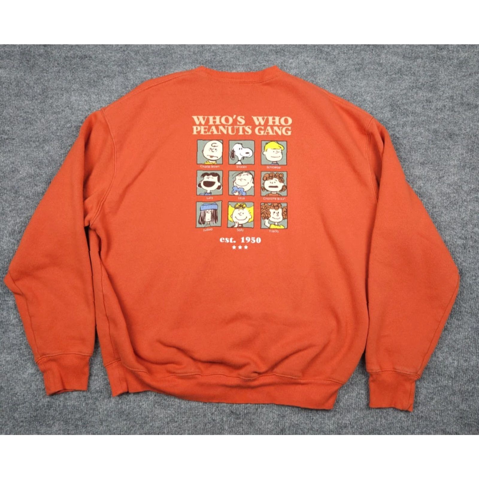 Peanuts FREAK'S STORE Peanuts Sweater Sweatshirt Orange Graphic Crew Neck Unisex Adults 2XL One Size Relaxed Knit Pullover Shirt Size XXL / US 16-18 / IT 52-54 - 3 Thumbnail