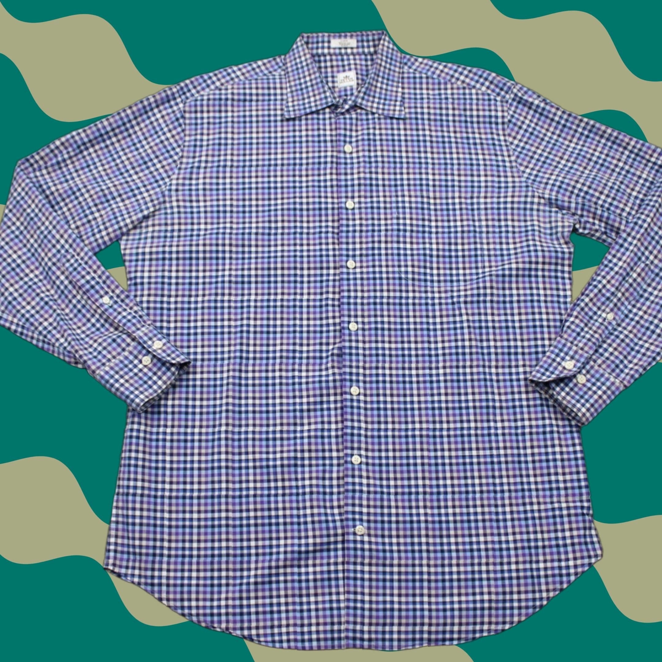 Peter Millar Peter Millar Shirt Mens Large Blue/Purple/Black/White 100% Cotton L/S Button Up Size US L / EU 52-54 / 3 - 1 Thumbnail