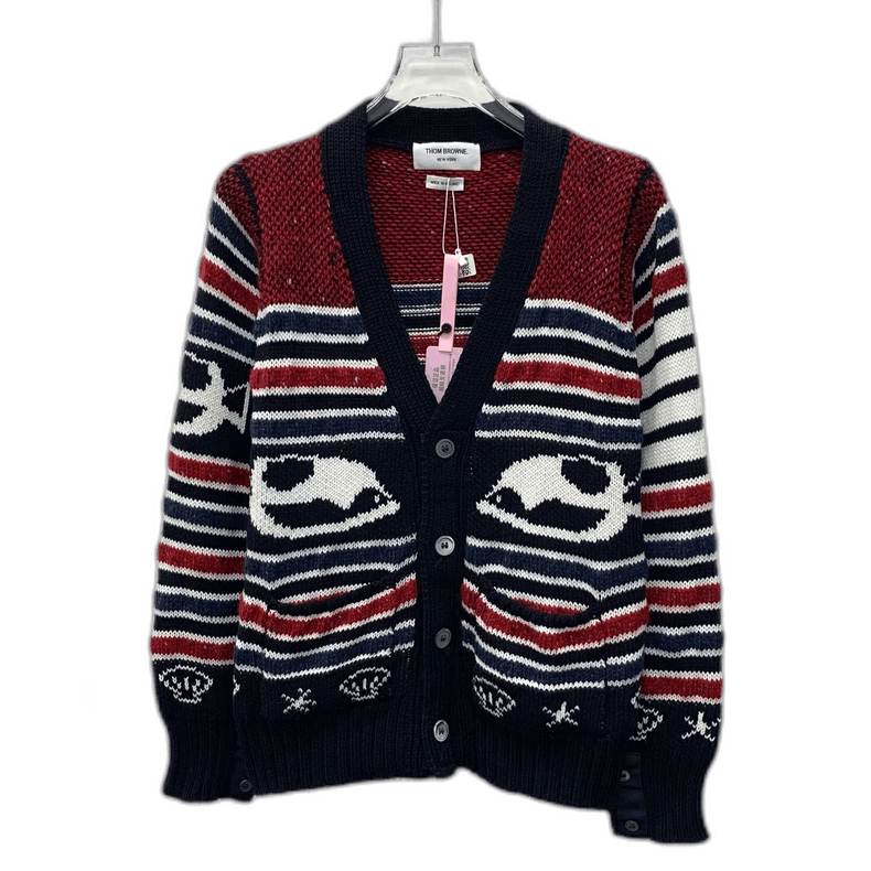 Thom Browne Thom Browne Striped Cotton V-Neck Cardigan Size US S / EU 44-46 / 1 - 1 Thumbnail