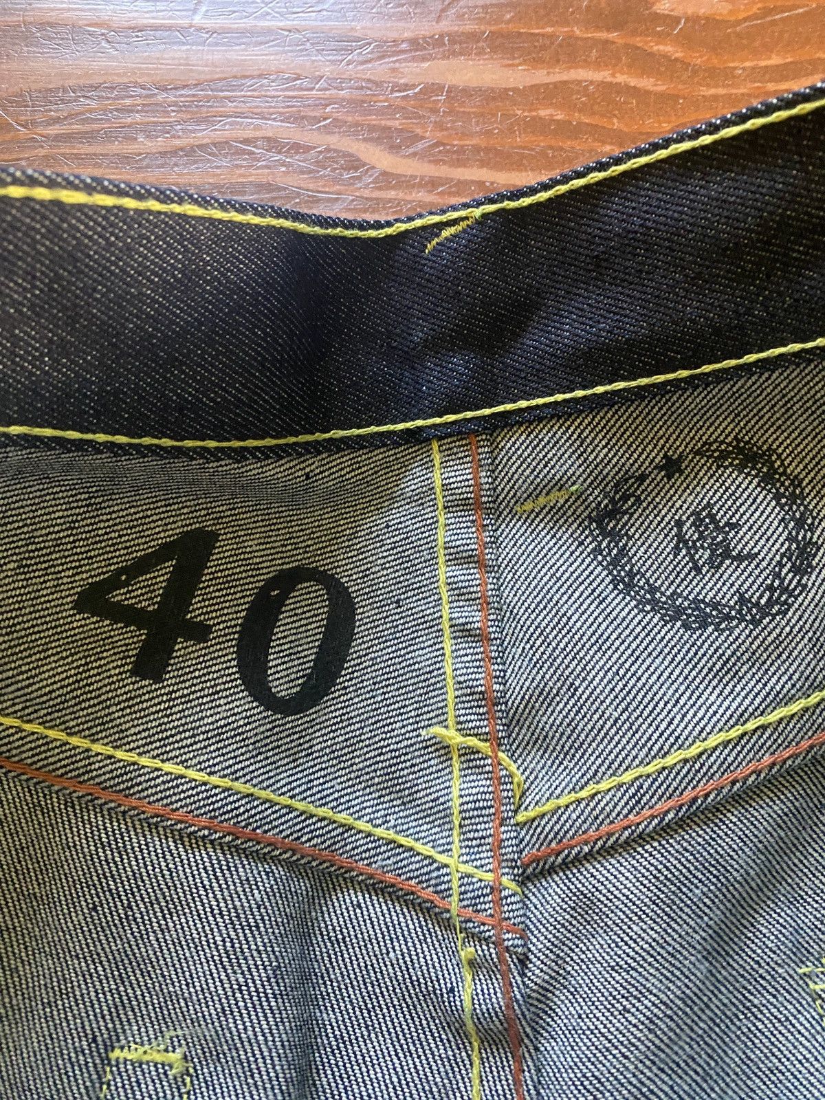 RMC Jeans Red Monkey Company Embroider Wide Denim Jean Shorts Selvedge Size US 39 - 12 Thumbnail