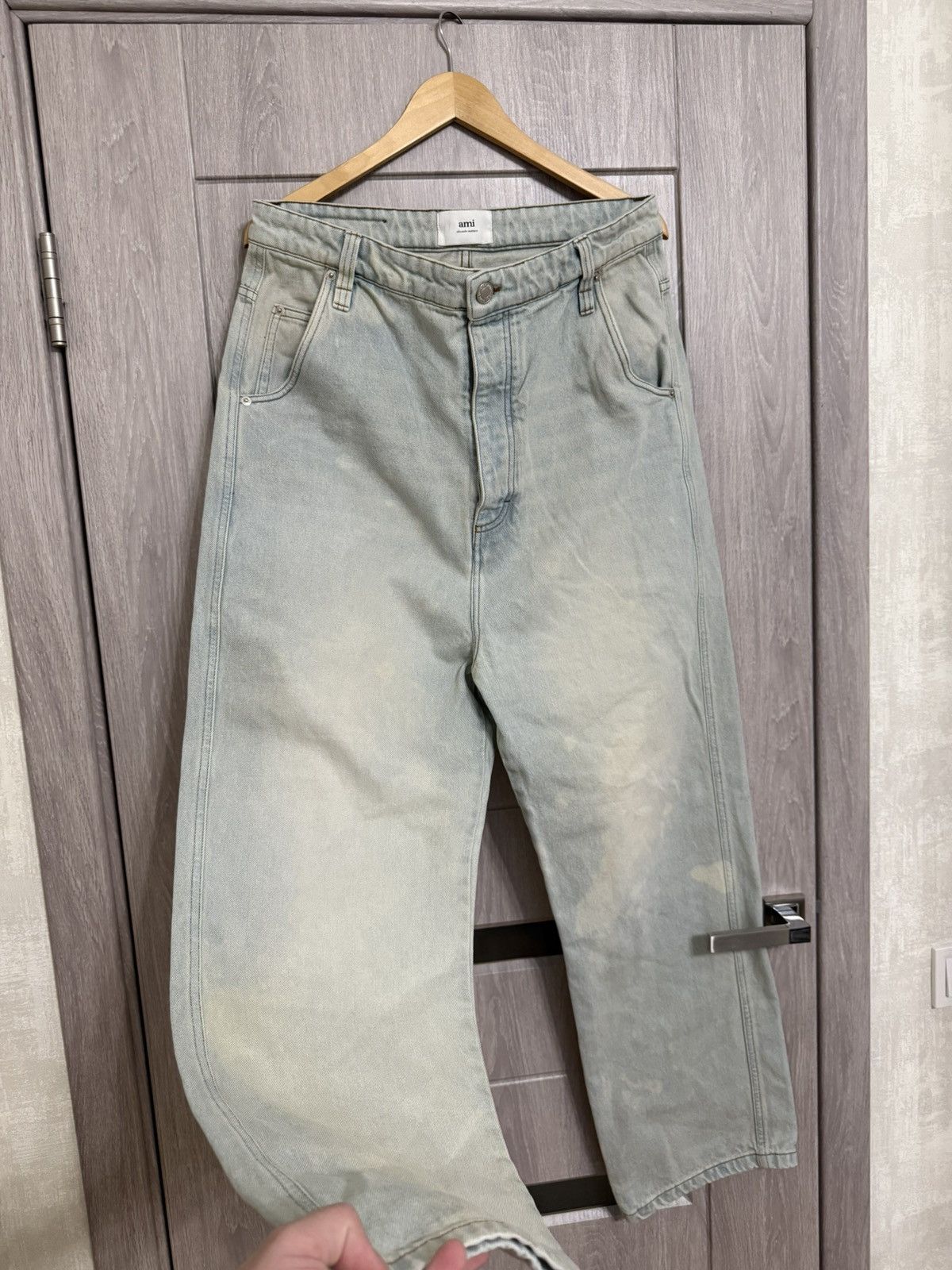 AMI AMIPARIS Light Blue Wide-Leg Denim Pants Size US 33 - 2 Thumbnail