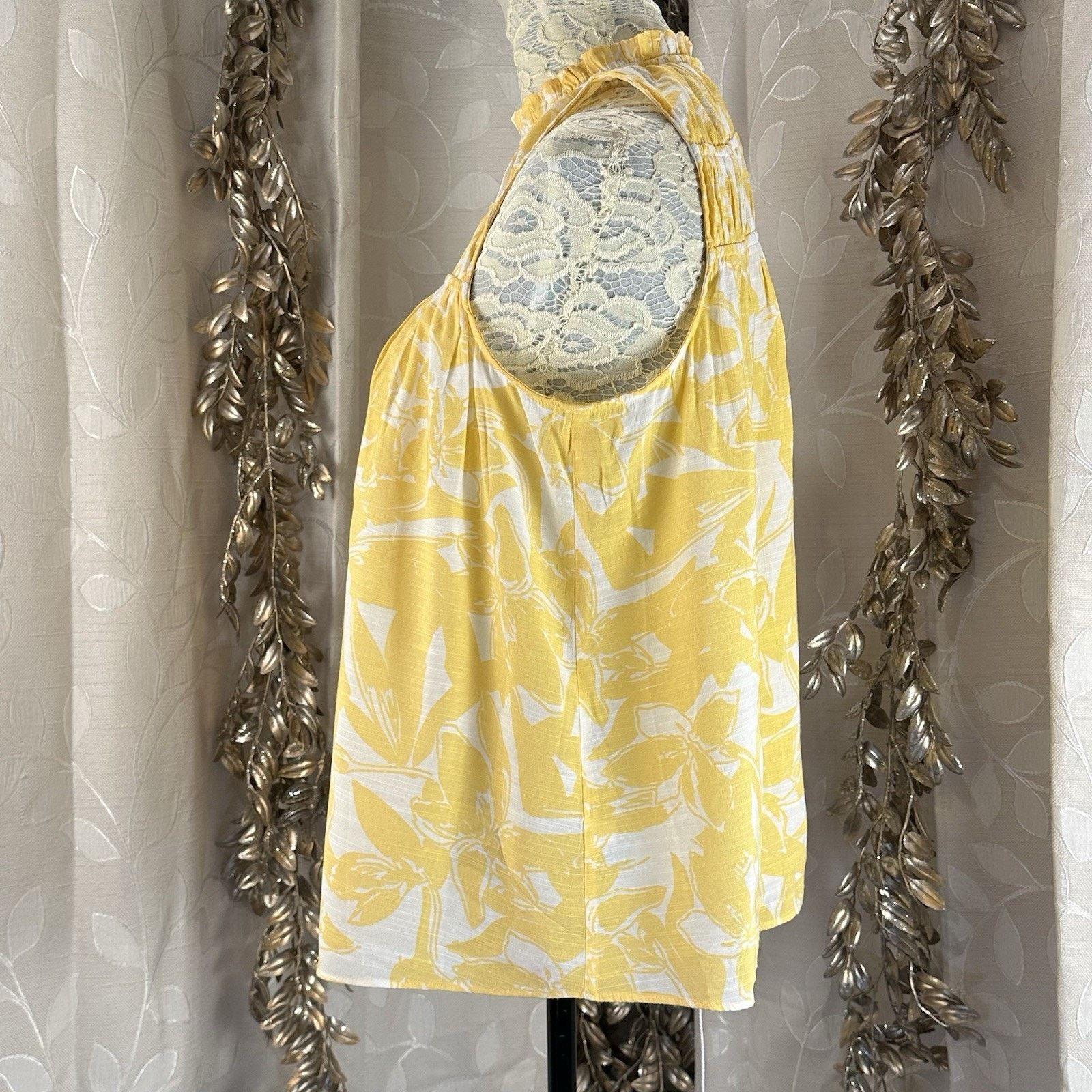Nine West Nine West Yellow Floral Ruffle Blouse | Medium Cottagecore Size M / US 6-8 / IT 42-44 - 5 Thumbnail