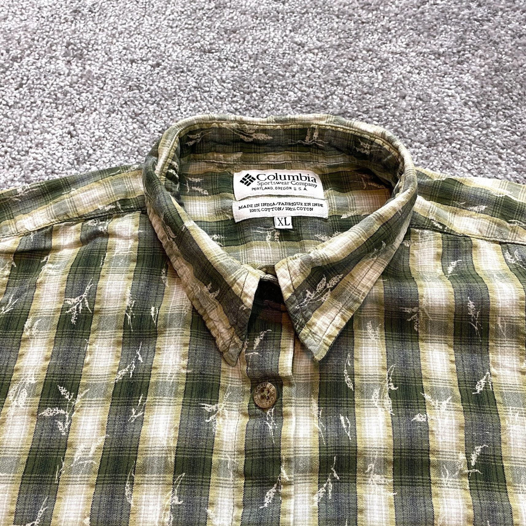 Vintage Columbia Button-Up Shirt Mens XL Green Plaid 3/4 Sleeve Collared Casual Knit Cotton Size US XL / EU 56 / 4 - 2 Thumbnail