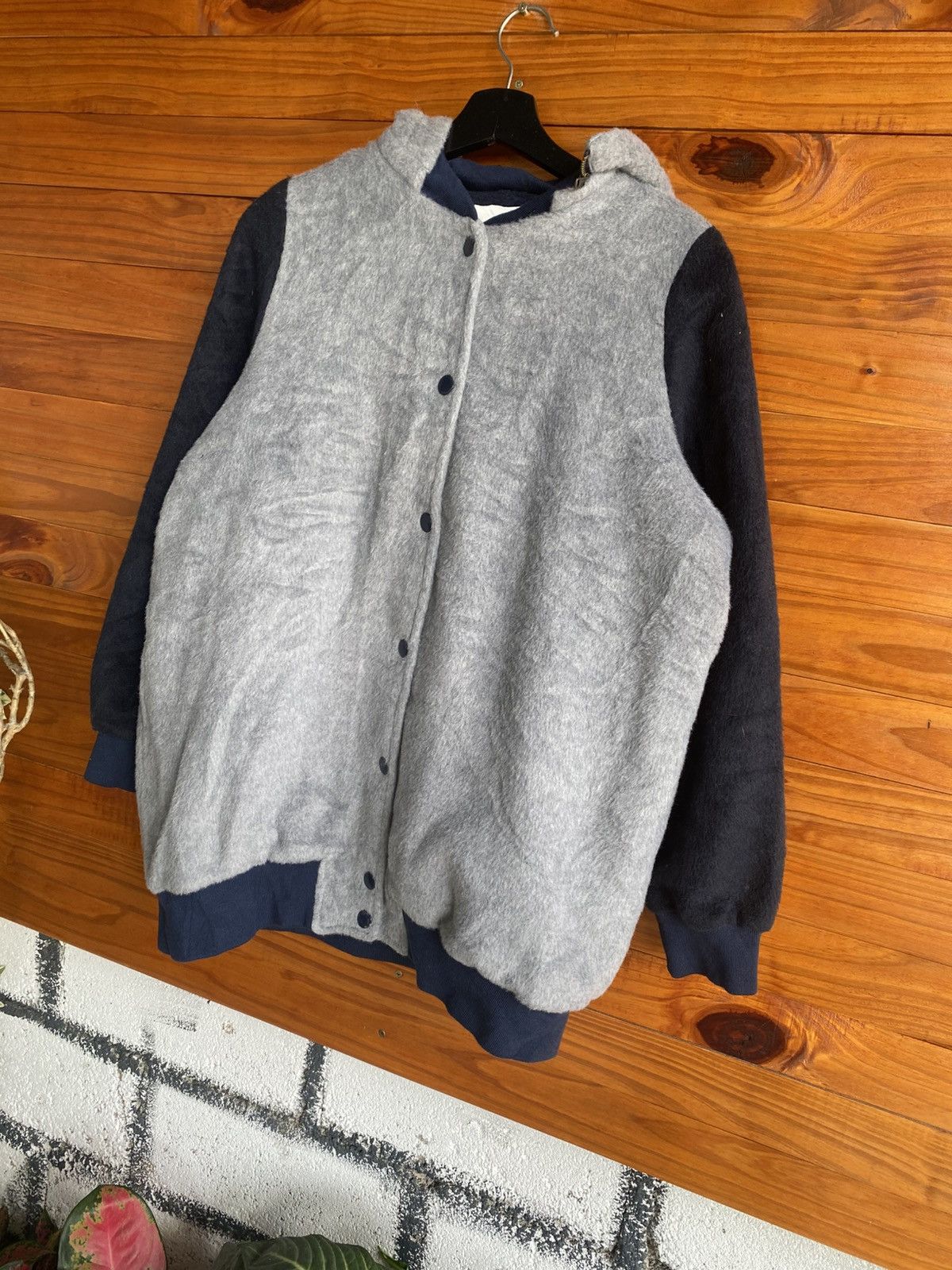 Japanese Brand n’Or Japan Oversized Fleece Hoodie Jacket Two-Tone Gray Navy Size US L / EU 52-54 / 3 - 4 Thumbnail
