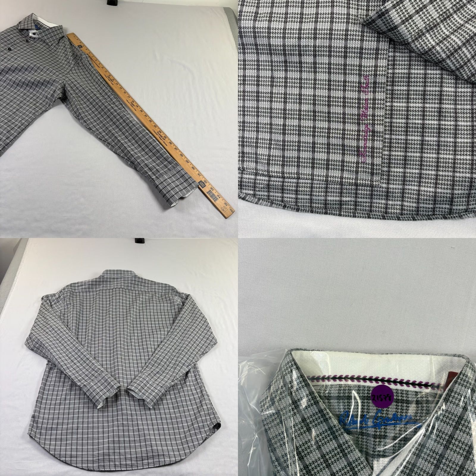 Robert Graham VINTAGE Robert Graham Shirt Mens XL Gray Plaid Button Up Flip Cuff Long Sleeve Size US XL / EU 56 / 4 - 8 Thumbnail
