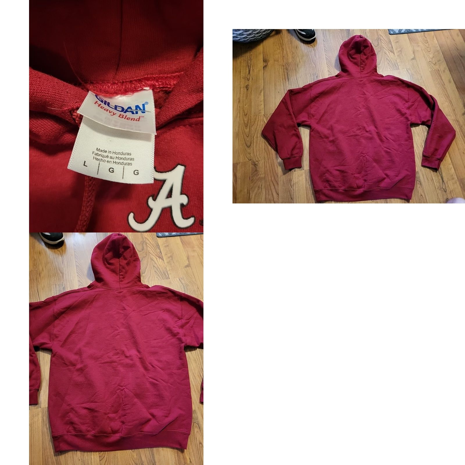 Gildan Alabama Crimson Tide Hoodie Gildan 50/50 Pullover NCAA College Football L Red Hooded Logo Graphic Print Pockets Mens Size US L / EU 52-54 / 3 - 8 Thumbnail