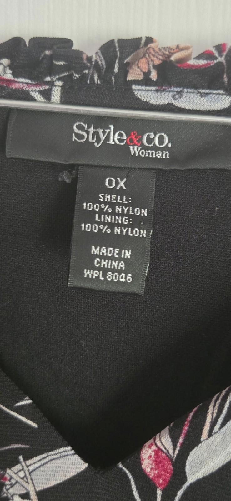 Style & Co Style & Co Women Womens Size 0X Blouse Top Shirt Black Flora Size L / US 10 / IT 46 - 11 Thumbnail