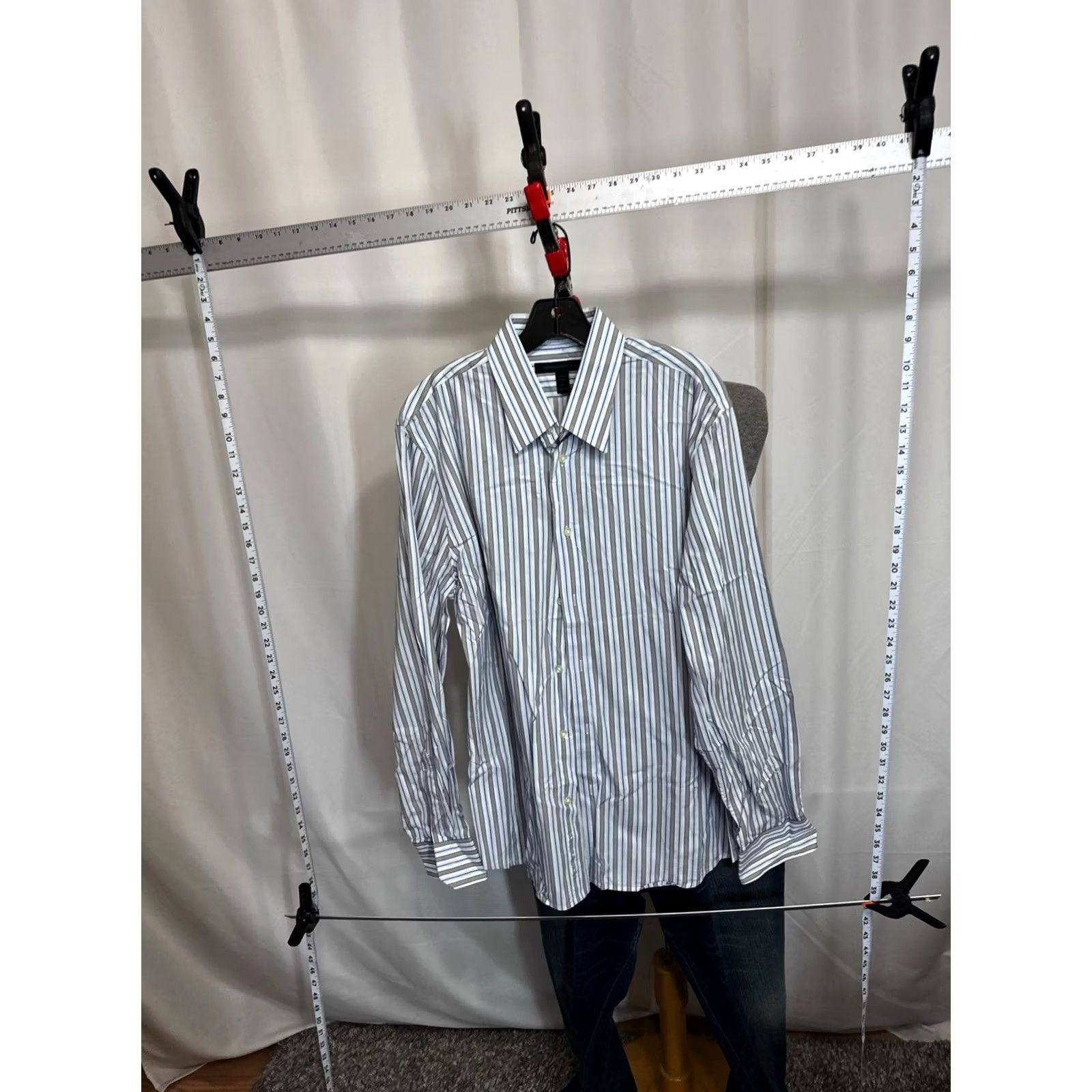 Express Express Shirt L Express Gray Blue Stripe Long Sleeve Large L Mens Size US L / EU 52-54 / 3 - 4 Thumbnail