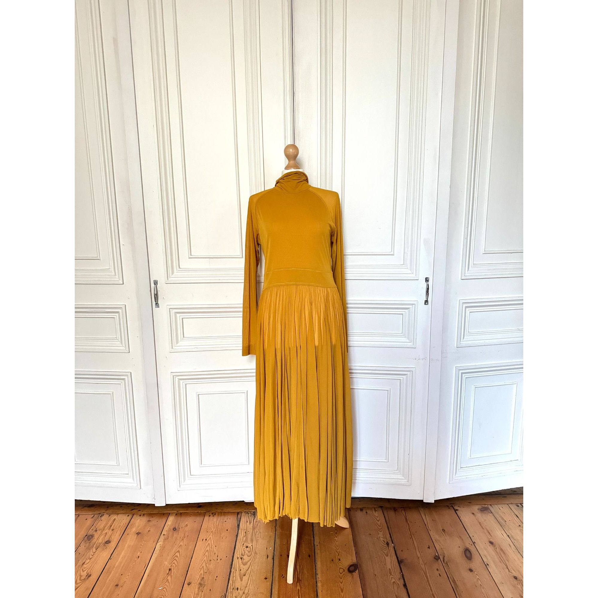 Celine Phoebe Philo Yellow High-Neck Pleated Maxi Dress Size M / US 6-8 / IT 42-44 - 1 Thumbnail